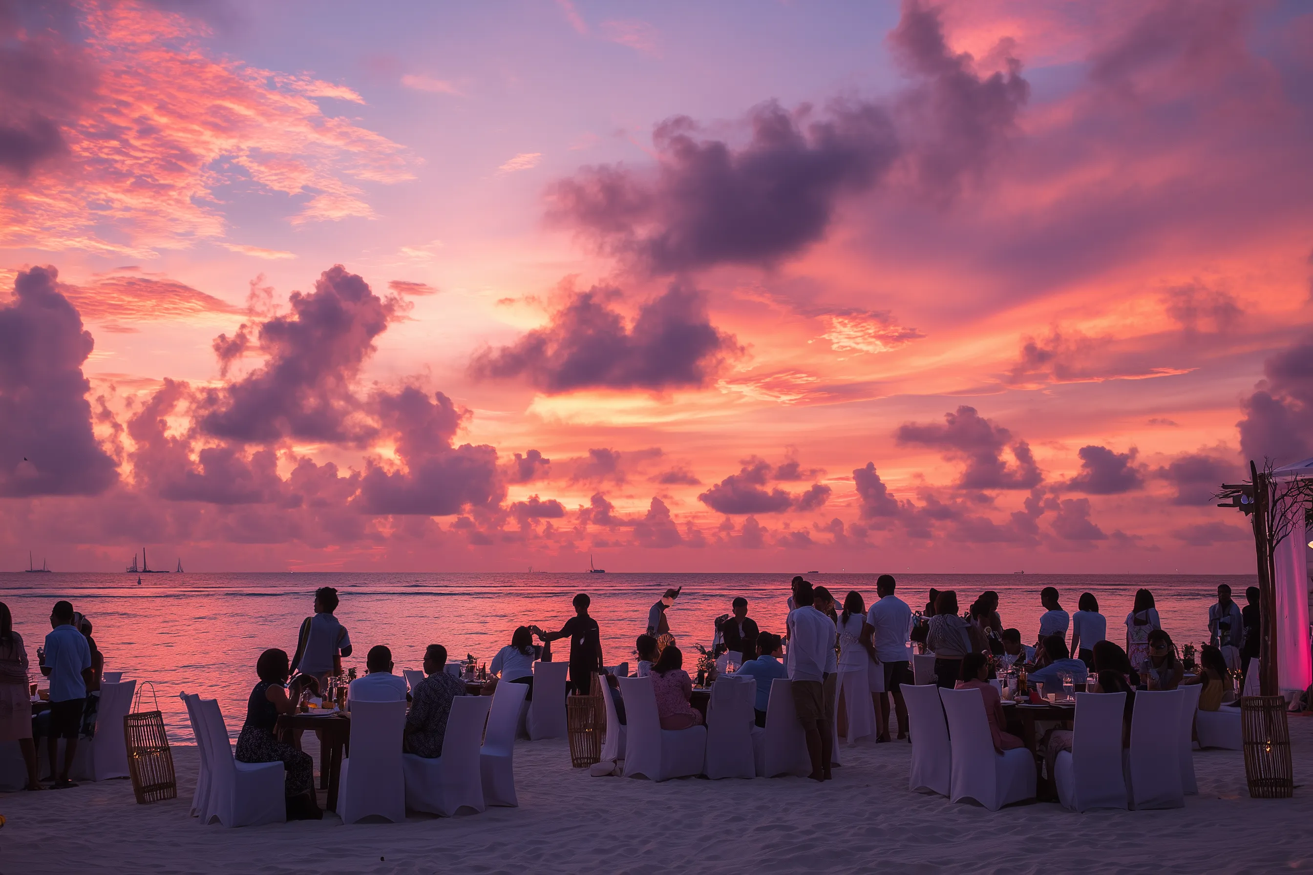 Sunset beach party by the ocean