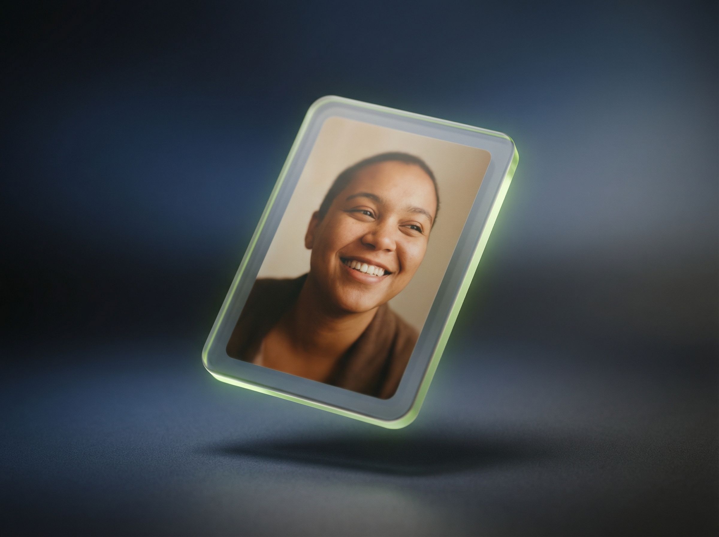 Floating digital portrait frame with smile