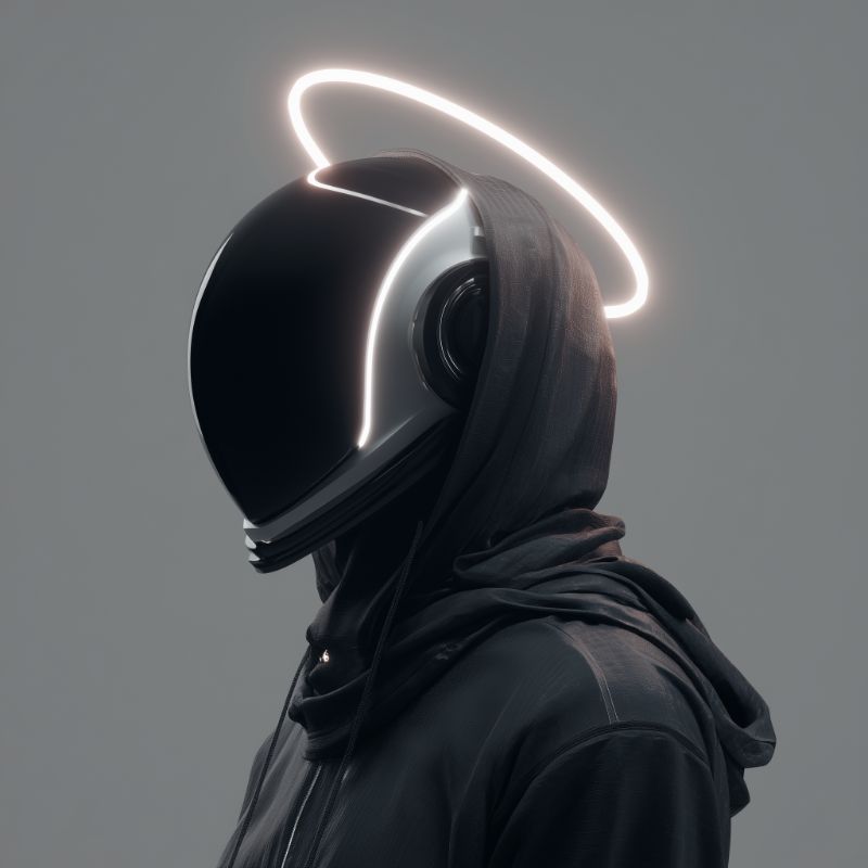 Cyberpunk Hooded Figure with Neon Halo