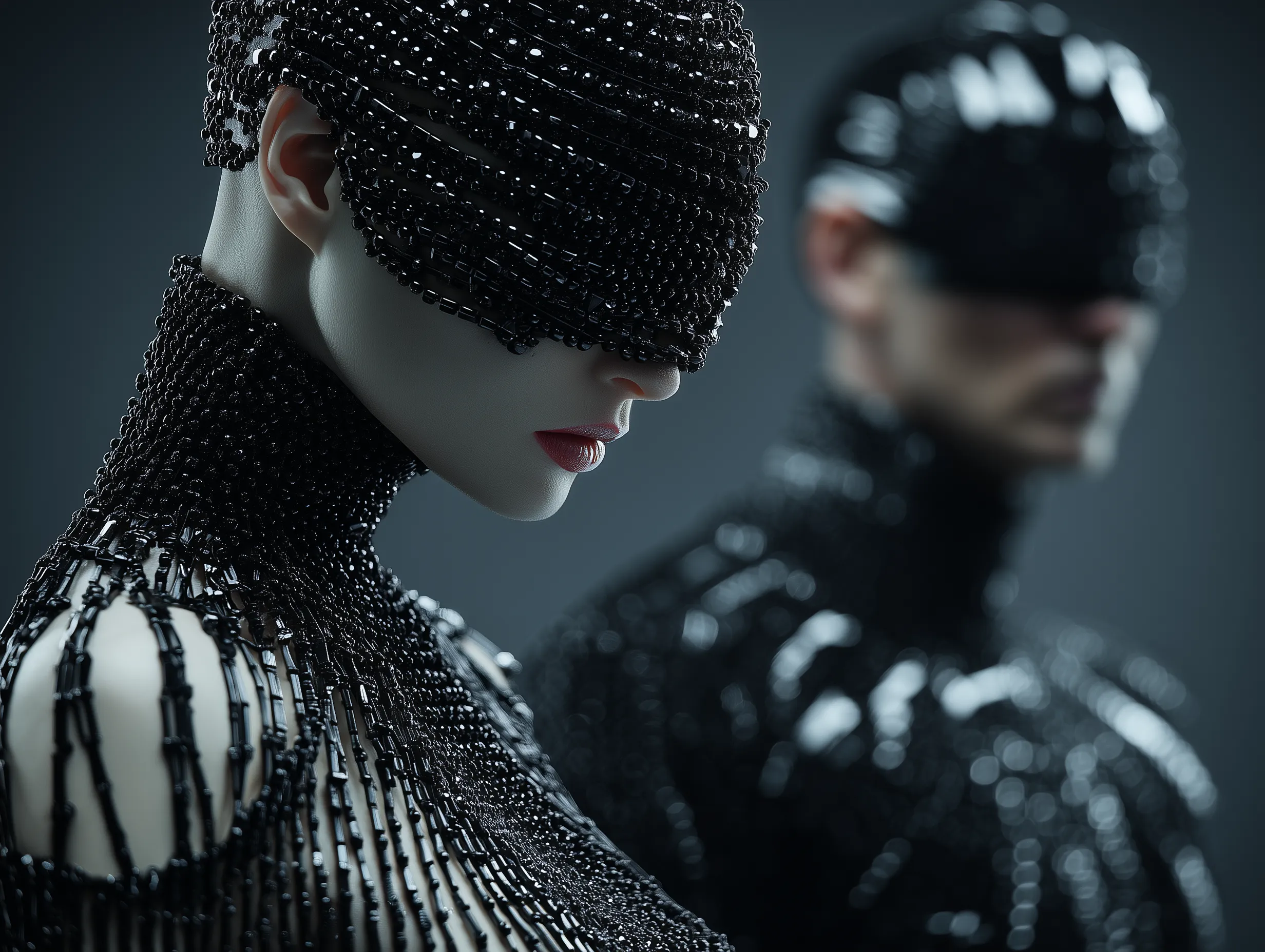 Avant-Garde Beaded Fashion Portrait