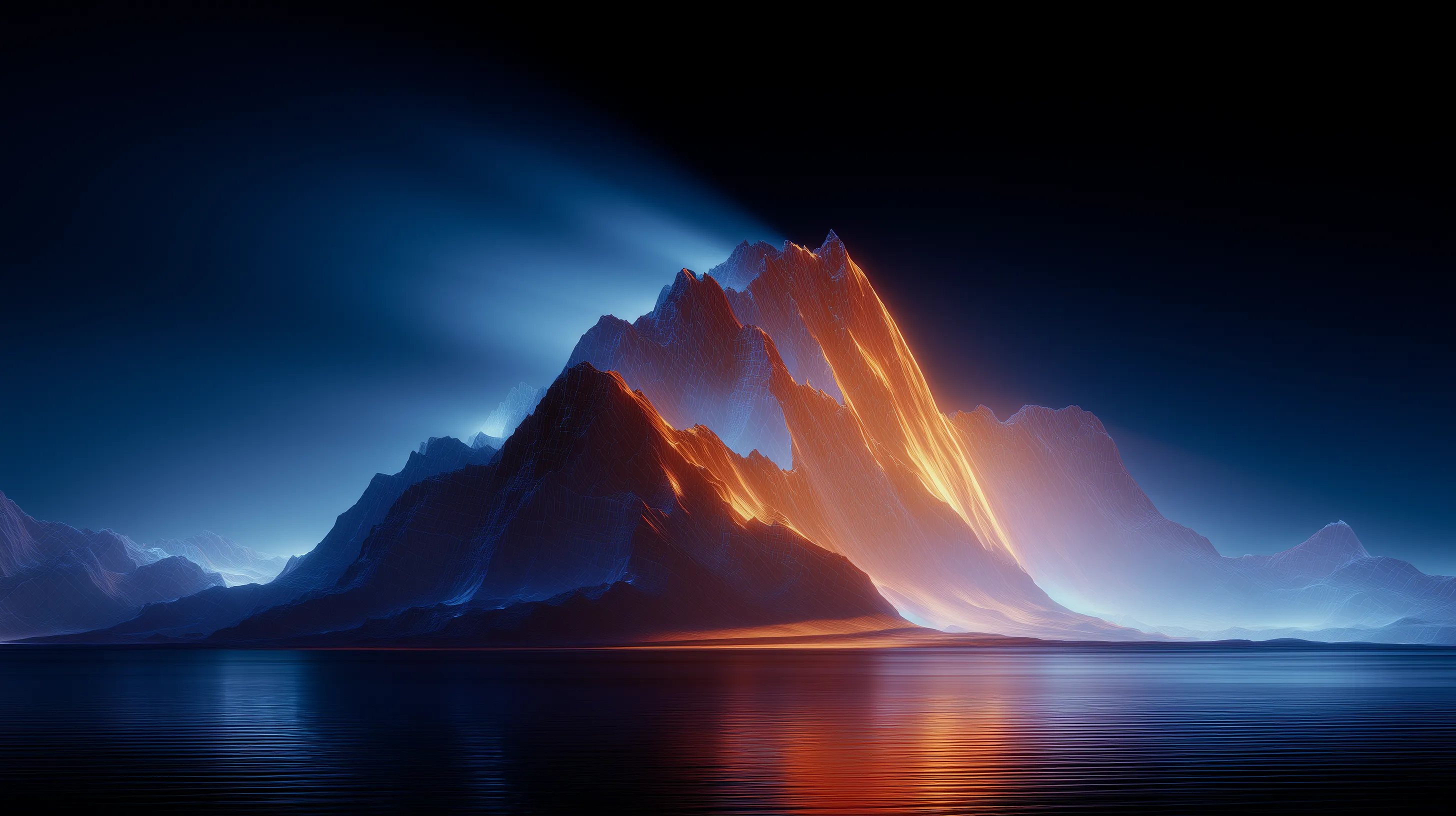 Glowing Mountain Range Over Calm Water