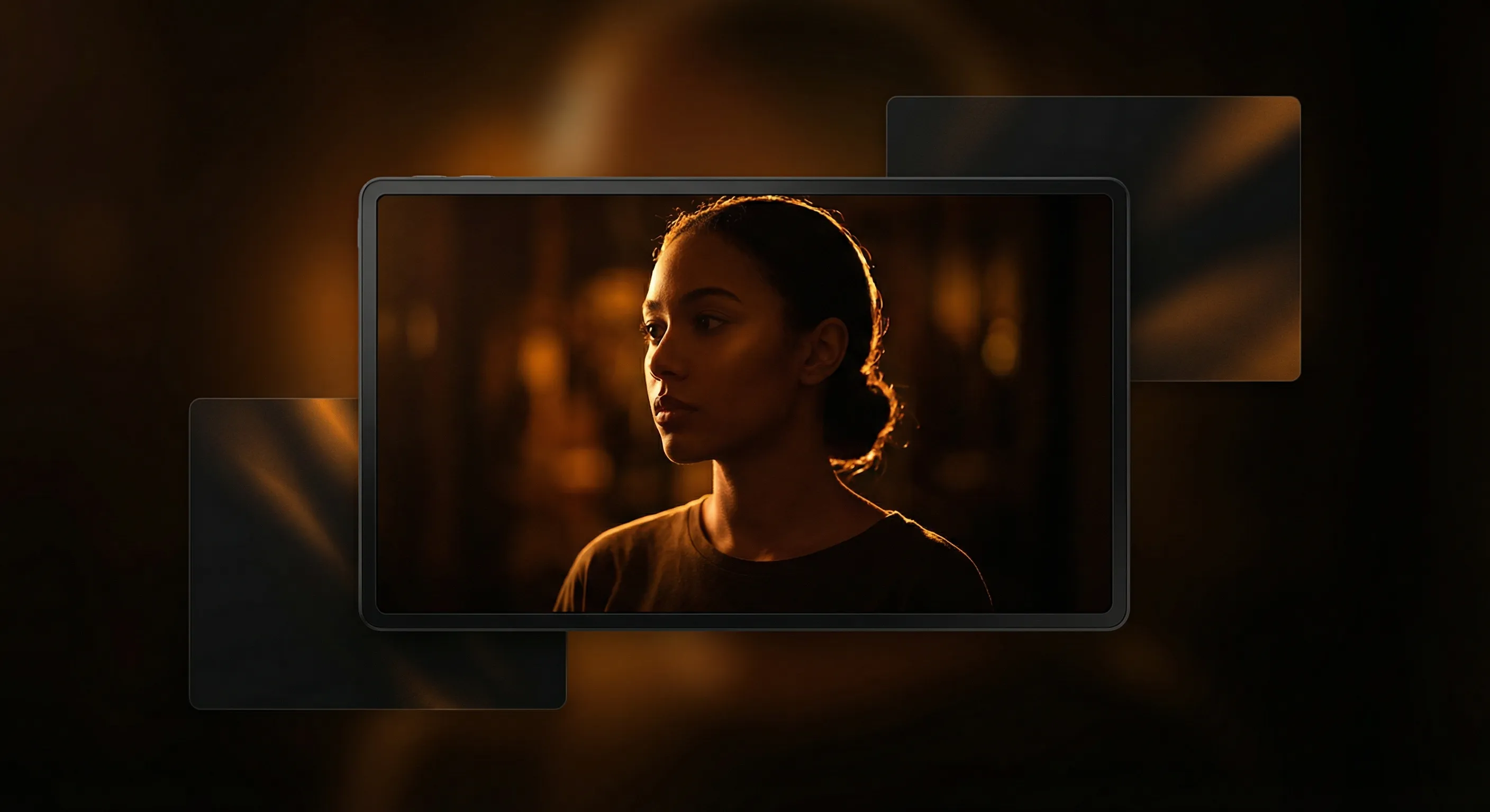 Portrait on digital tablet with warm lighting