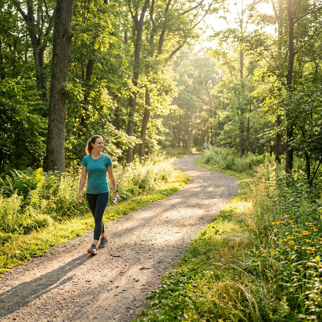 Sunny walking trail in the morning