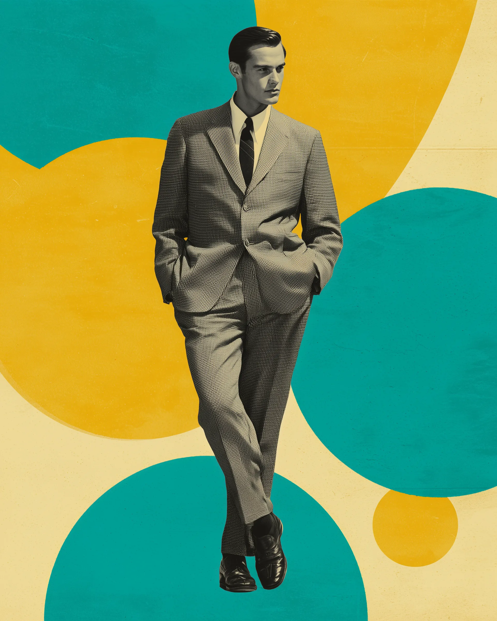 Stylish Man in Suit on Retro Colorful Background