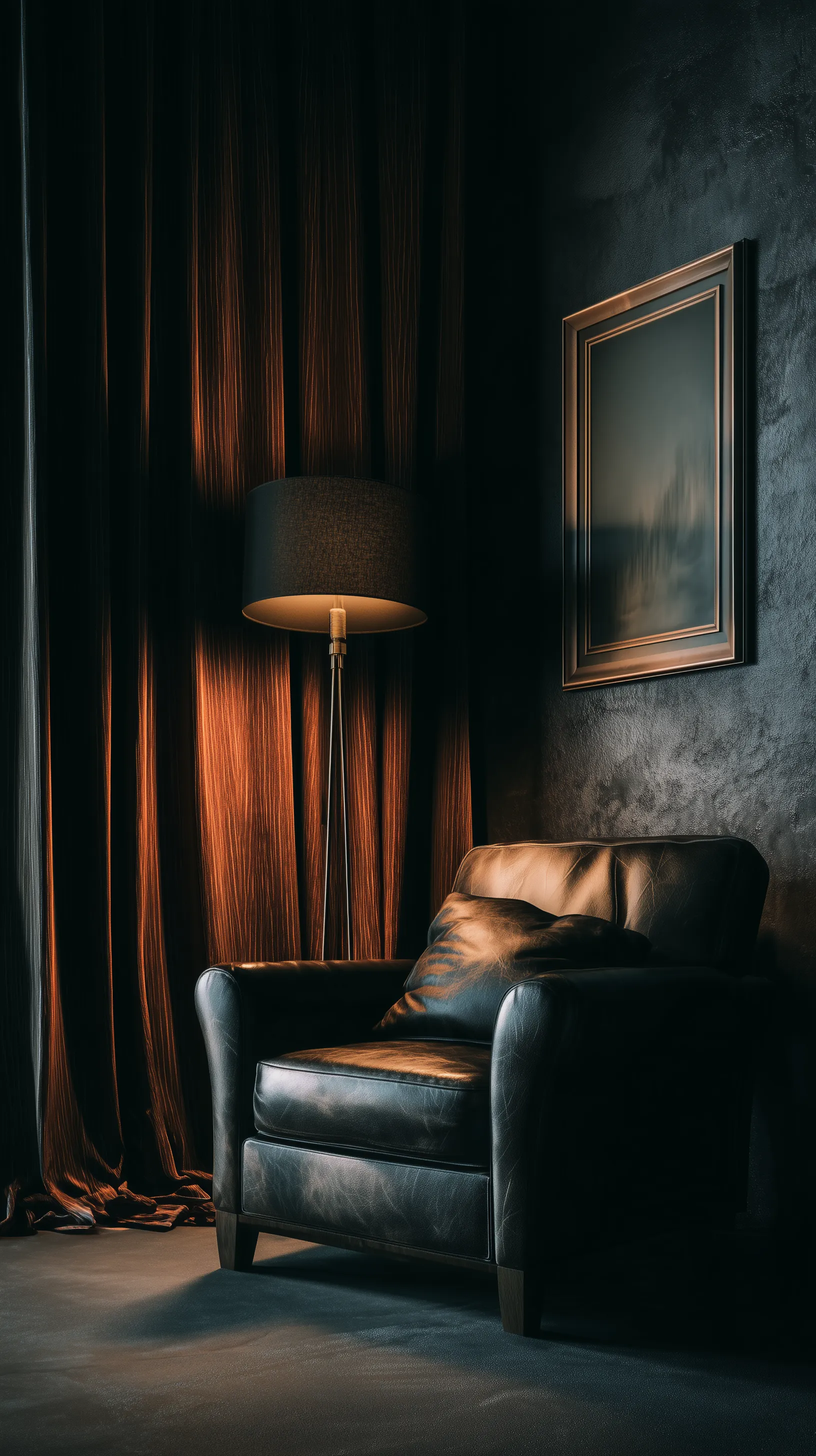 Moody Luxury Reading Nook with Leather Armchair