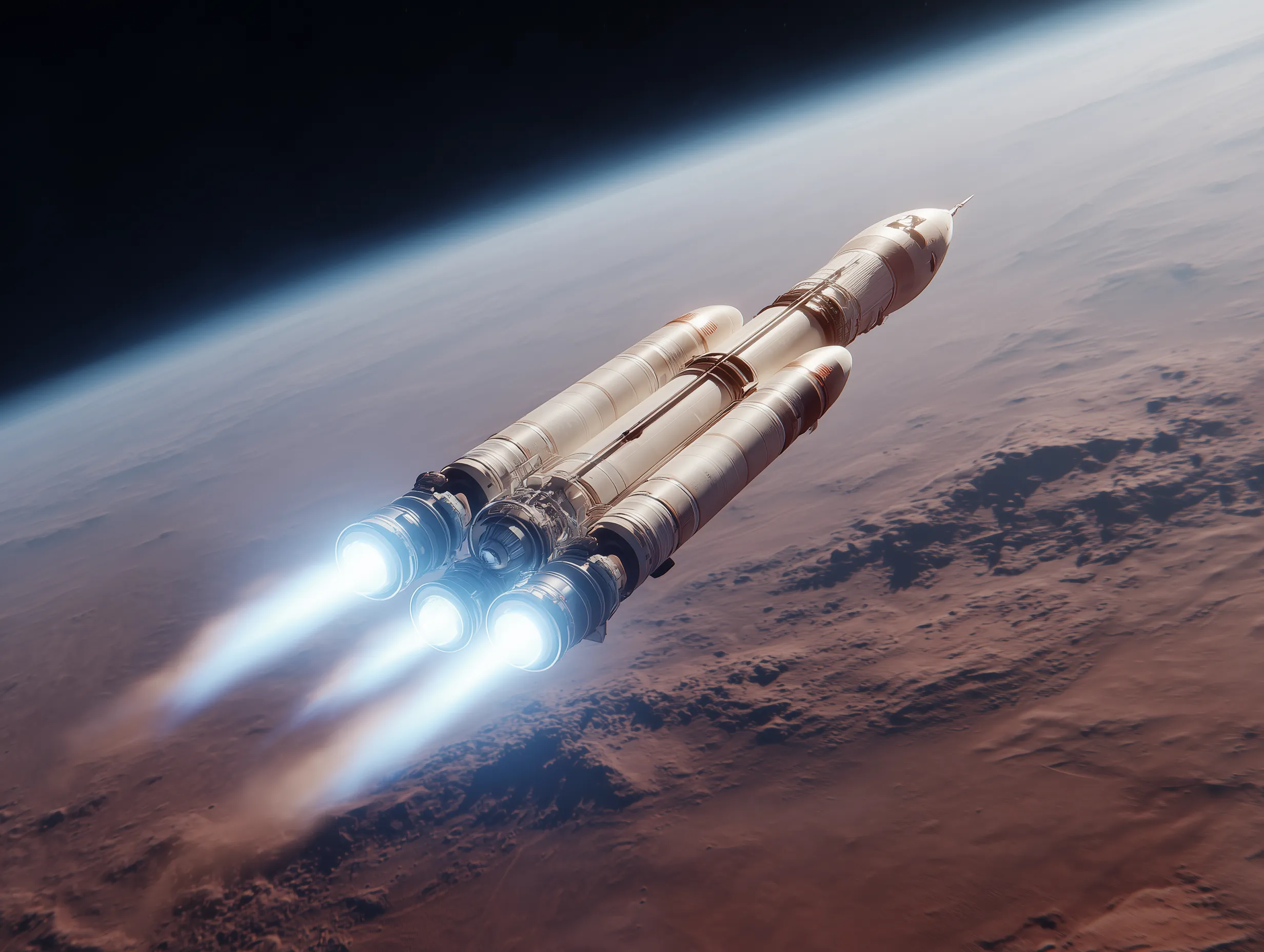 Rocket Launch Orbiting a Mars-like Planet