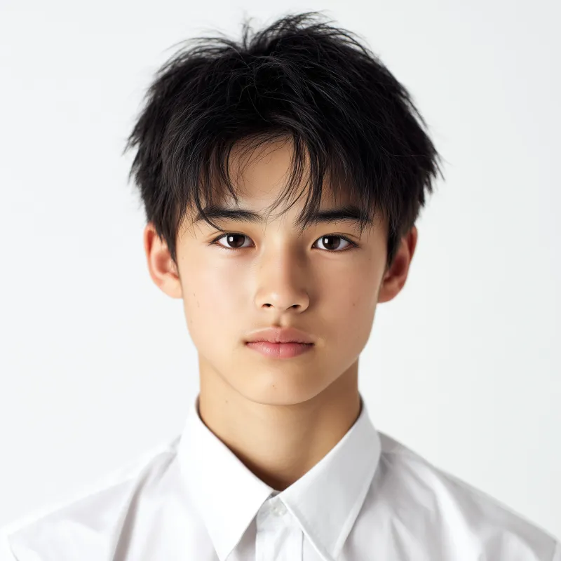 Studio portrait of teenage boy in white shirt