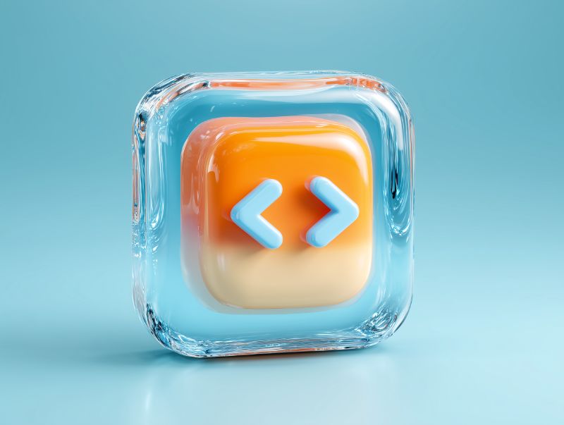 3D Glass Code Icon on Sky Background