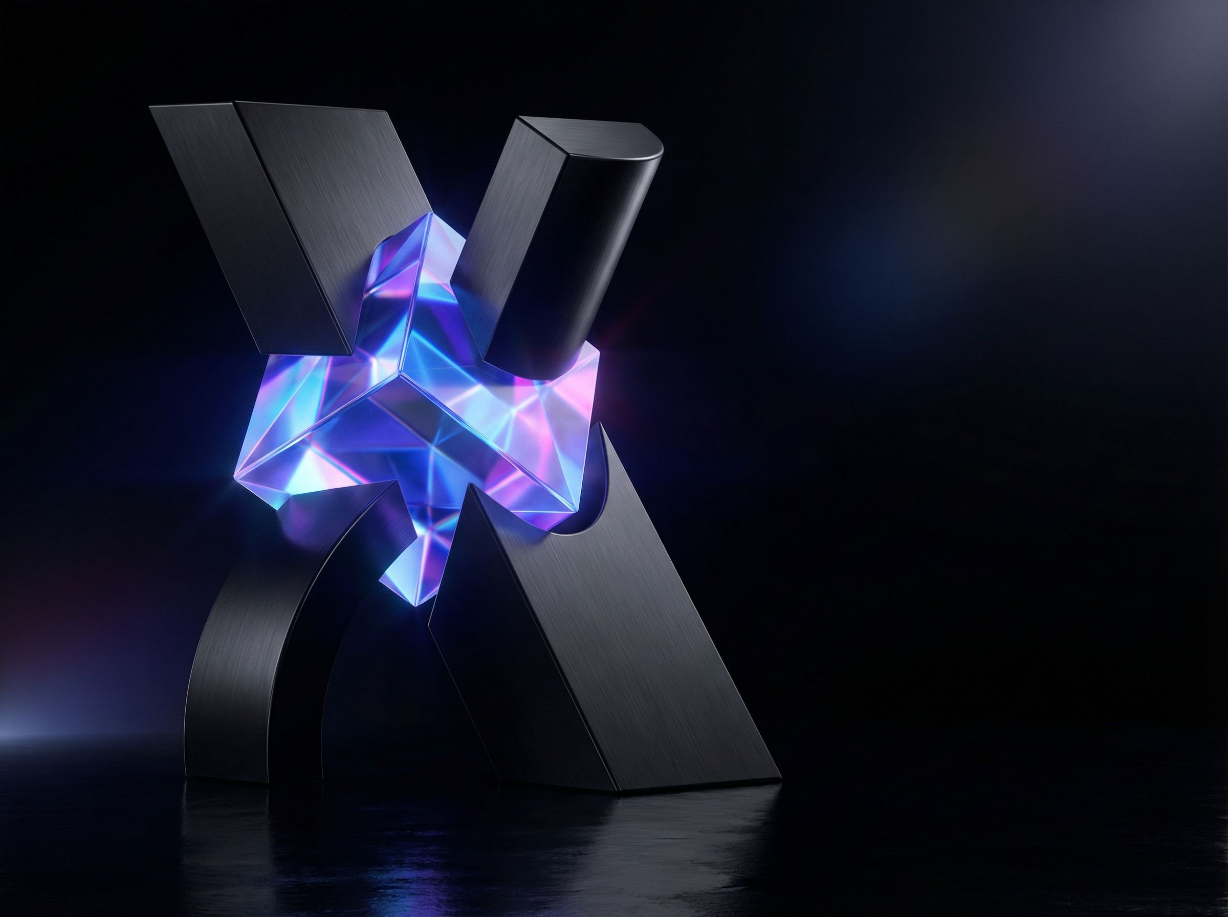 Futuristic X Sculpture with Neon Core