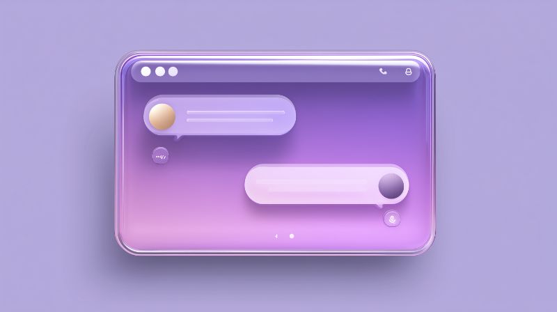 3D glassmorphism chat app mockup on violet gradient