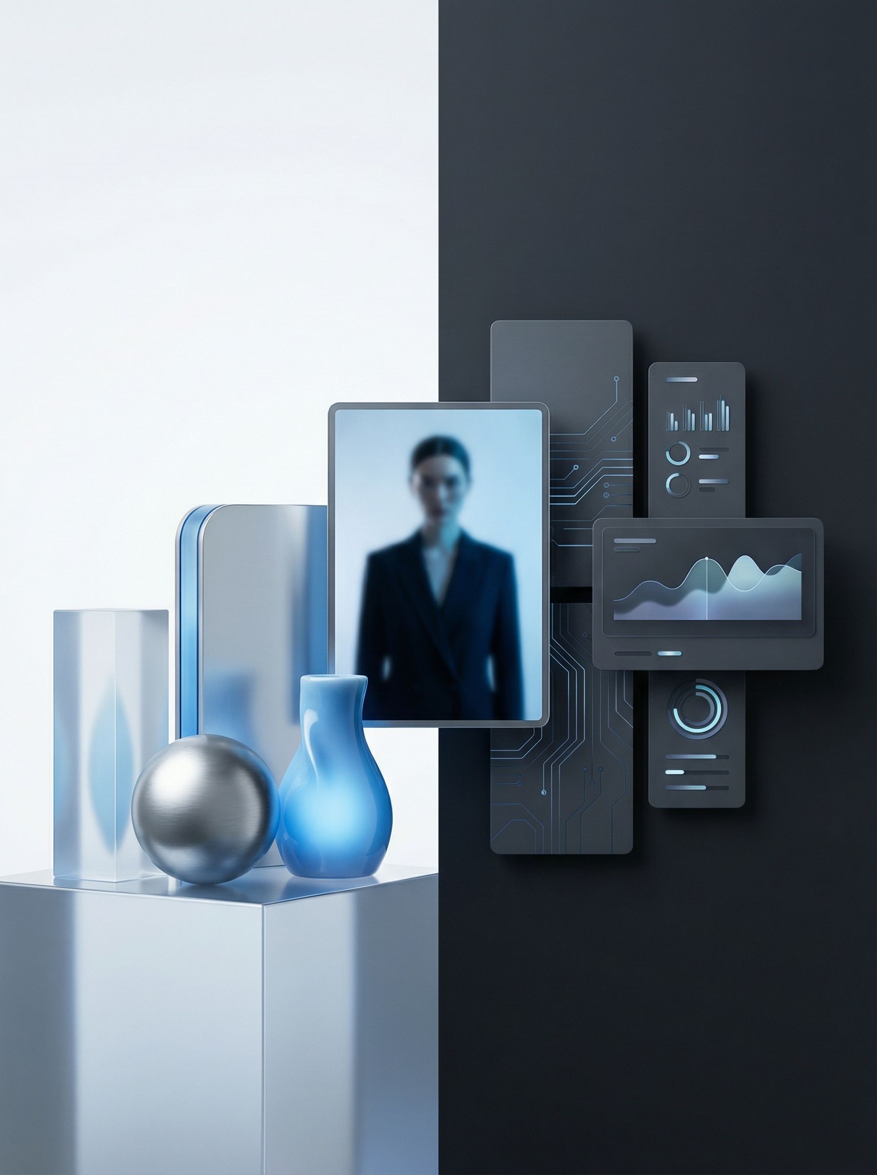 Futuristic interface with abstract blue objects