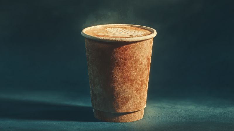 Latte humeante en vaso kraft