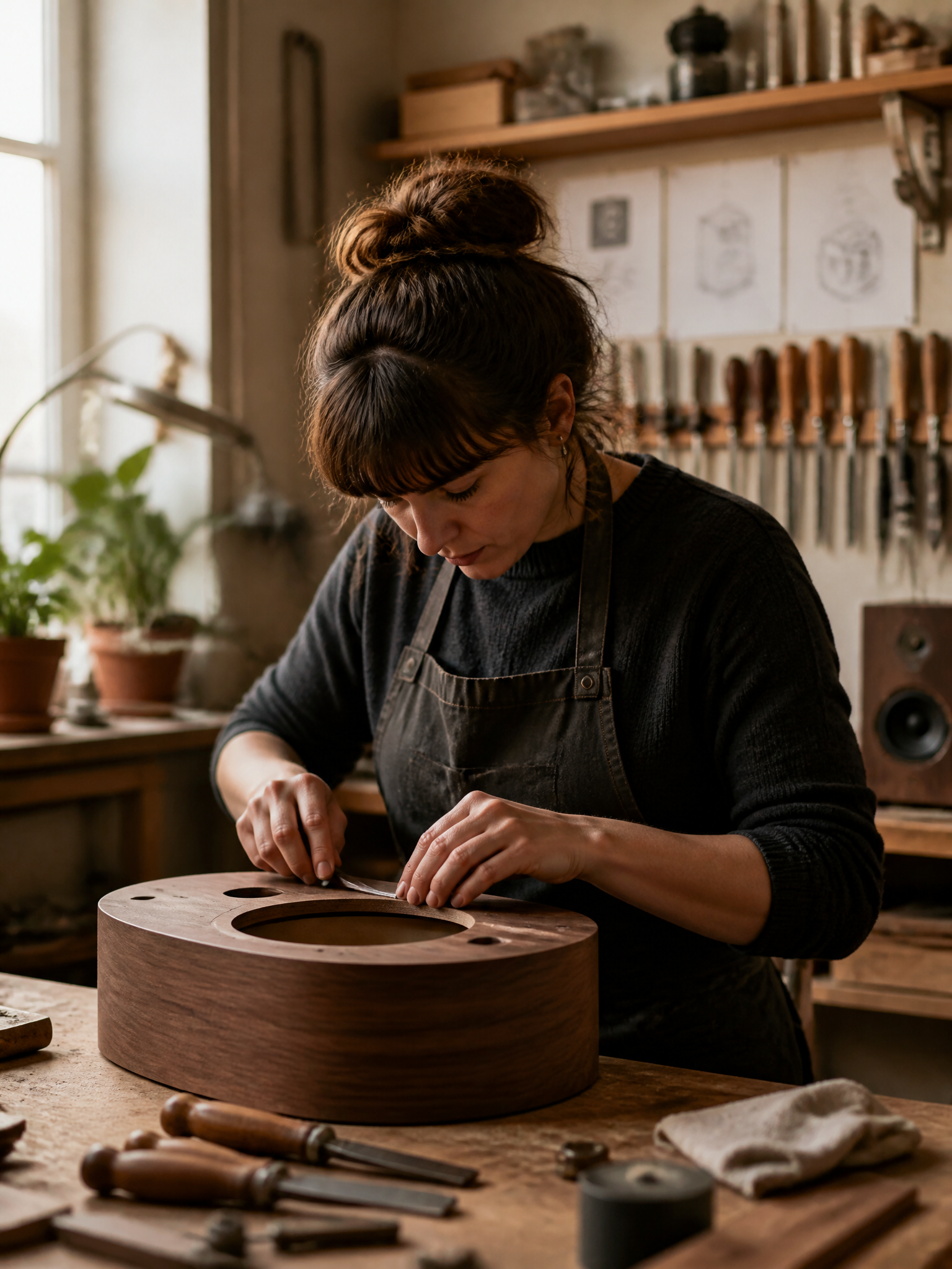 Artisan Female Woodworker in Traditional Workshop
