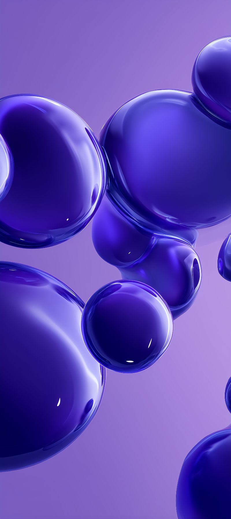 Glossy violet bubbles on gradient backdrop