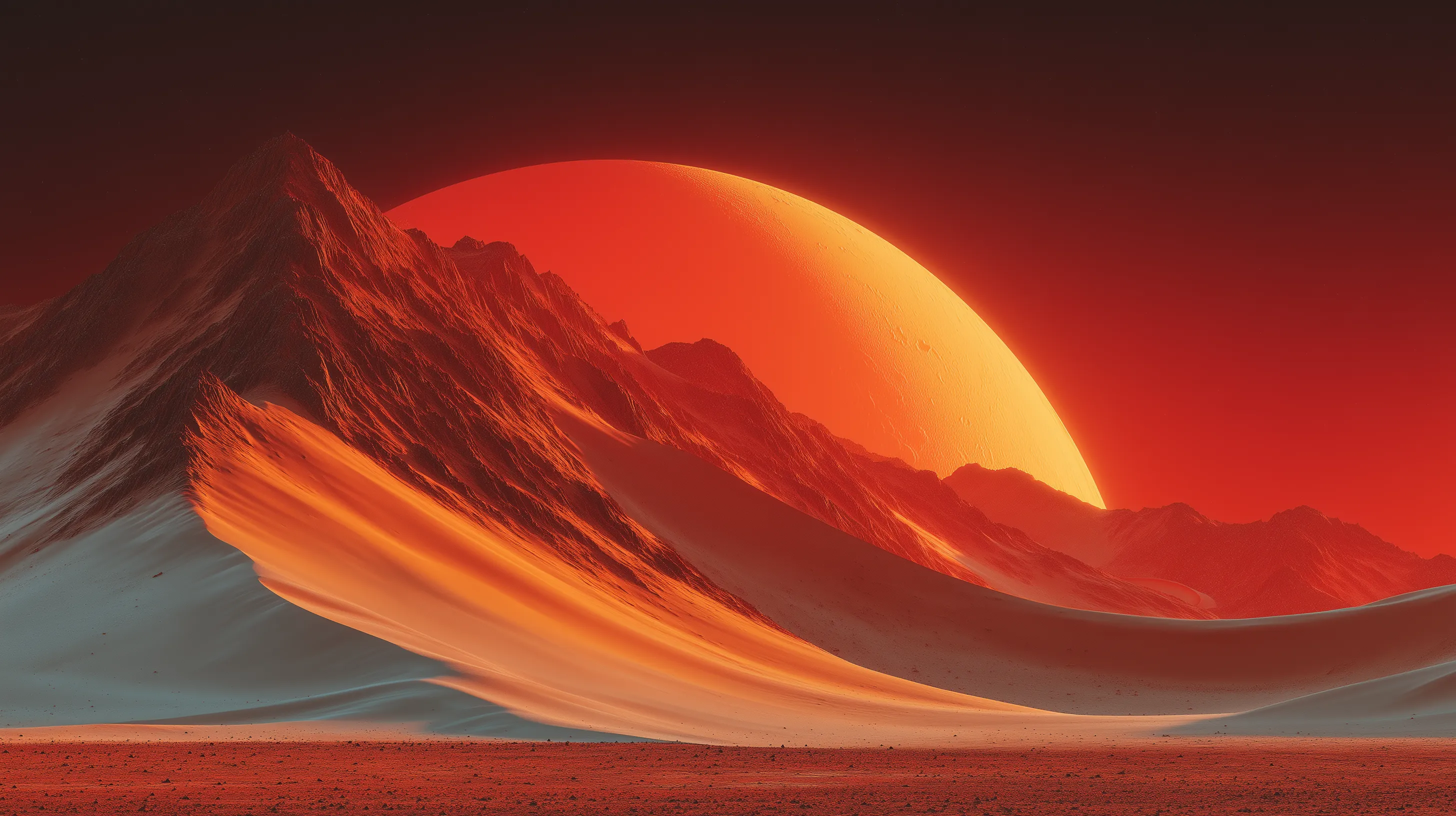 Alien Desert with Giant Rising Planet