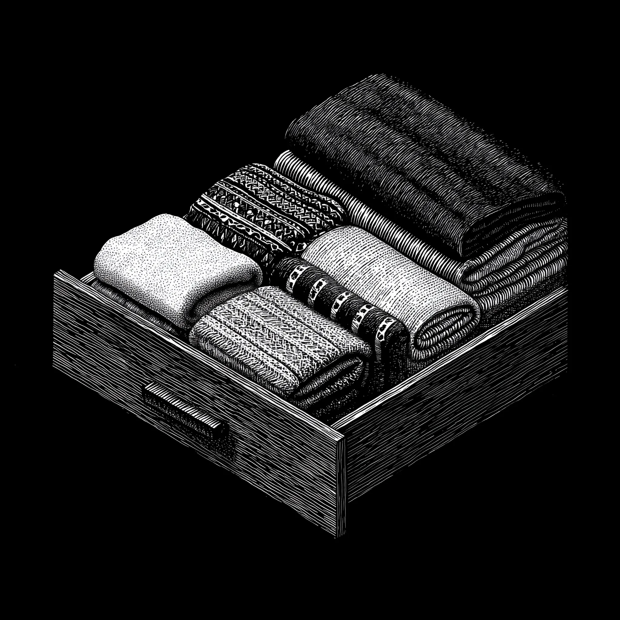 Hand-Drawn Illustration of Neatly Folded Clothes in a Drawer