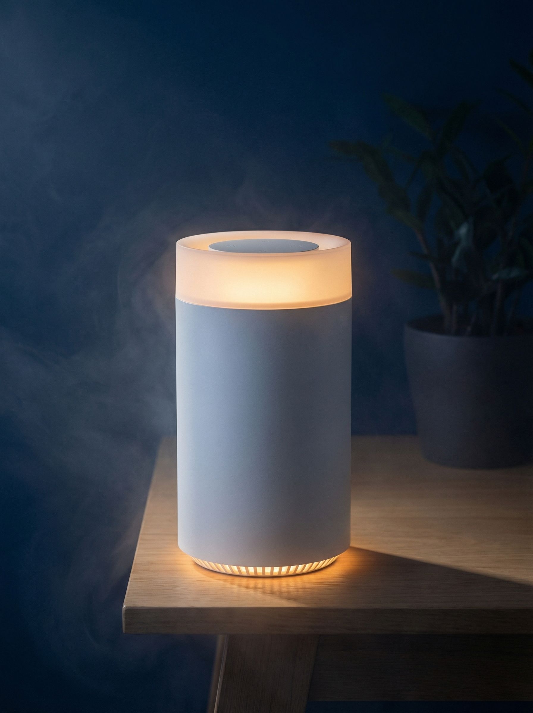 Minimalist cylindrical bedside lamp on table