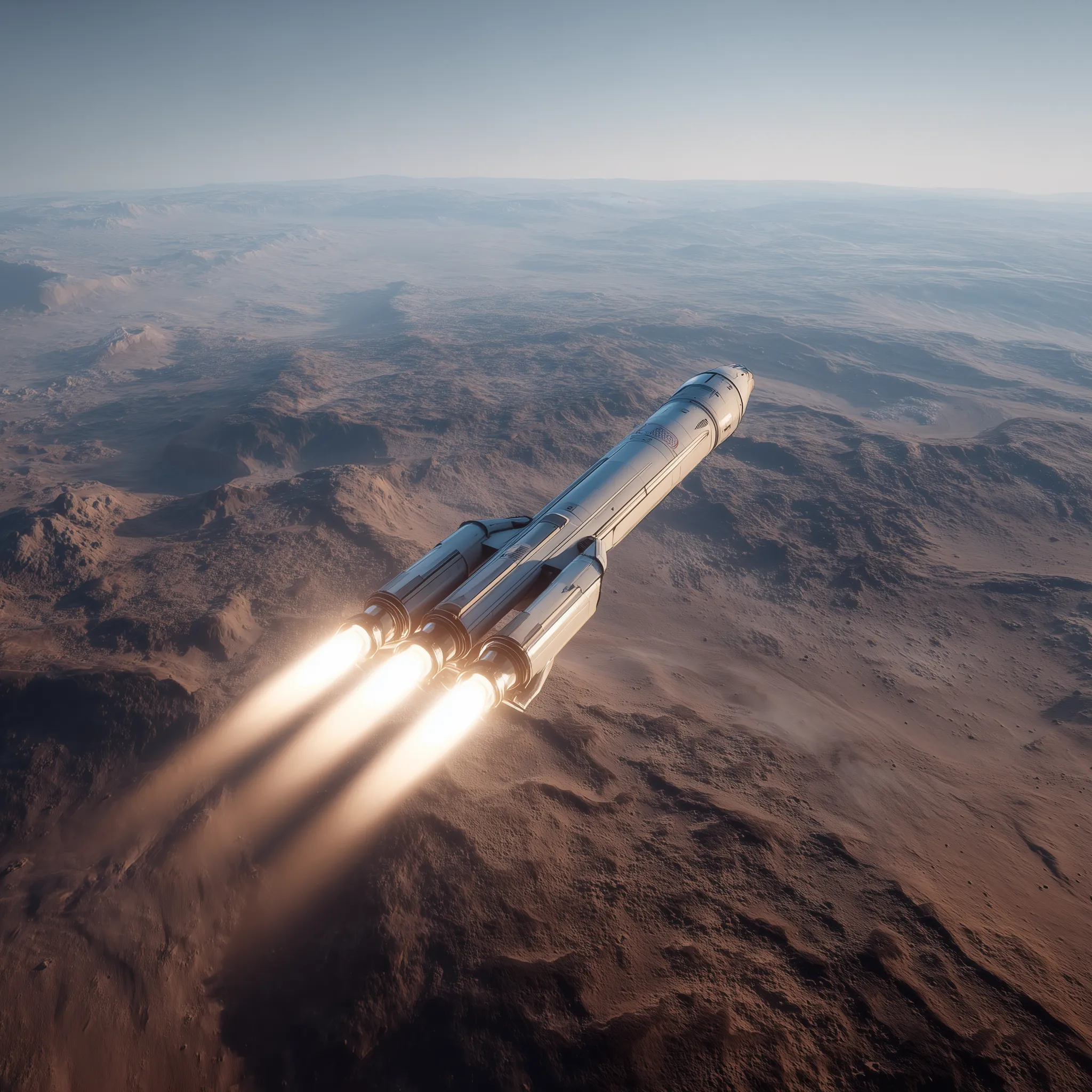 Spacecraft Launch over Martian Terrain