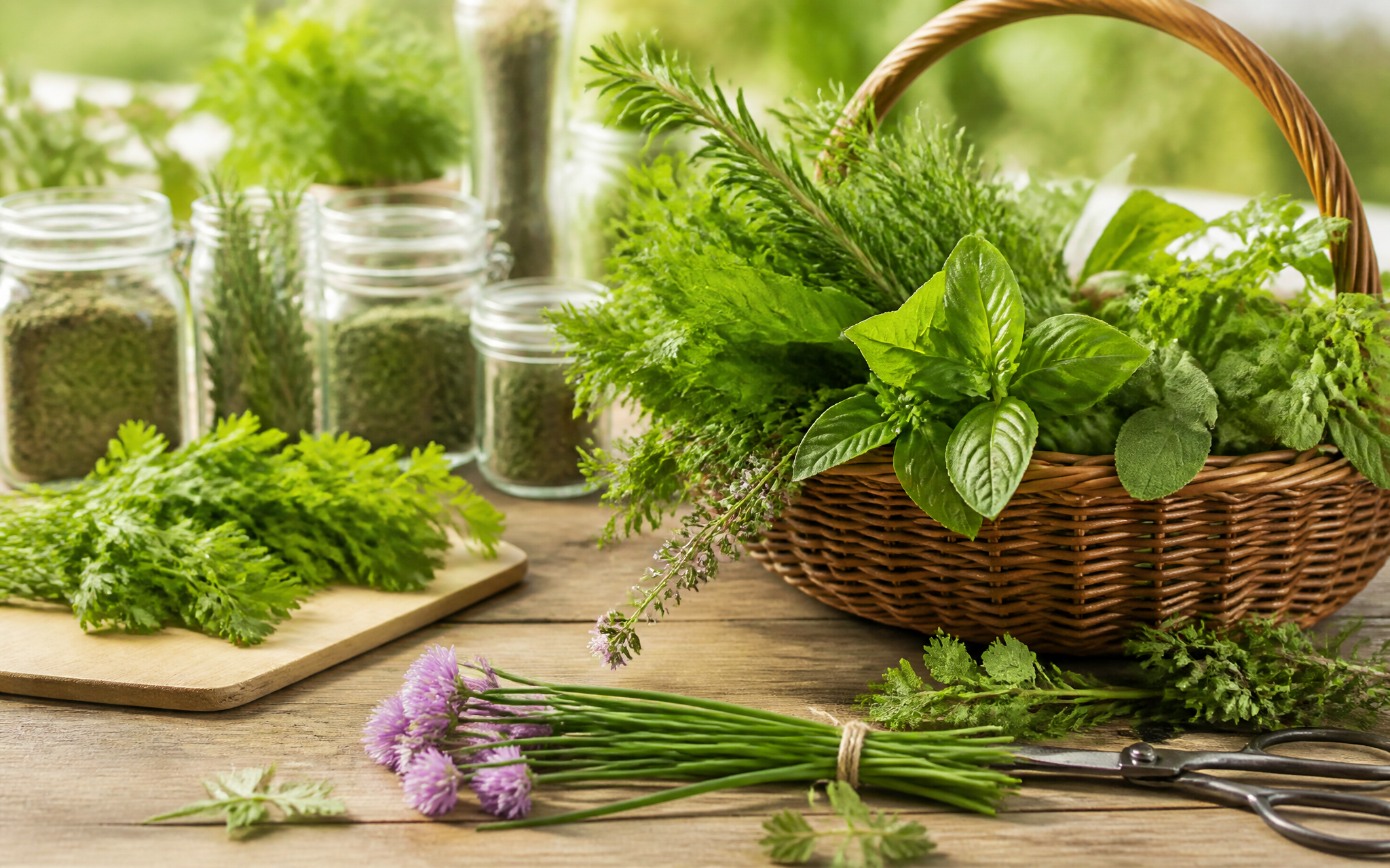 Fresh herbs harvest