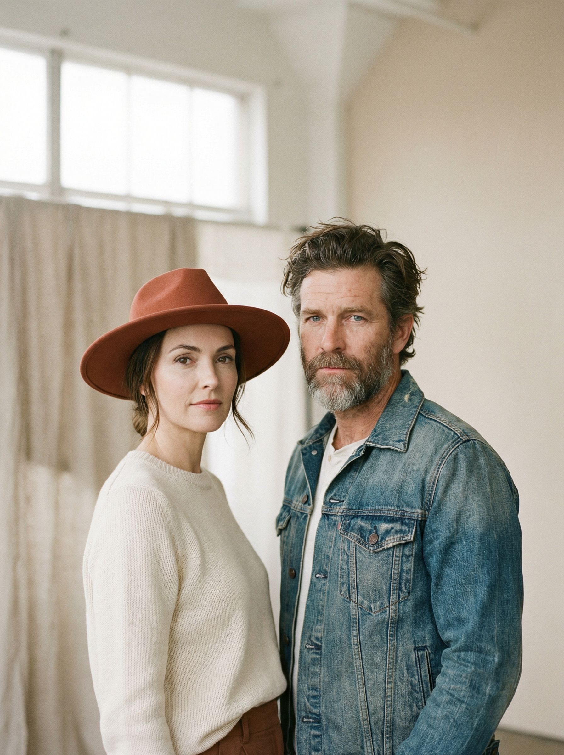 Stylish couple portrait in soft natural light