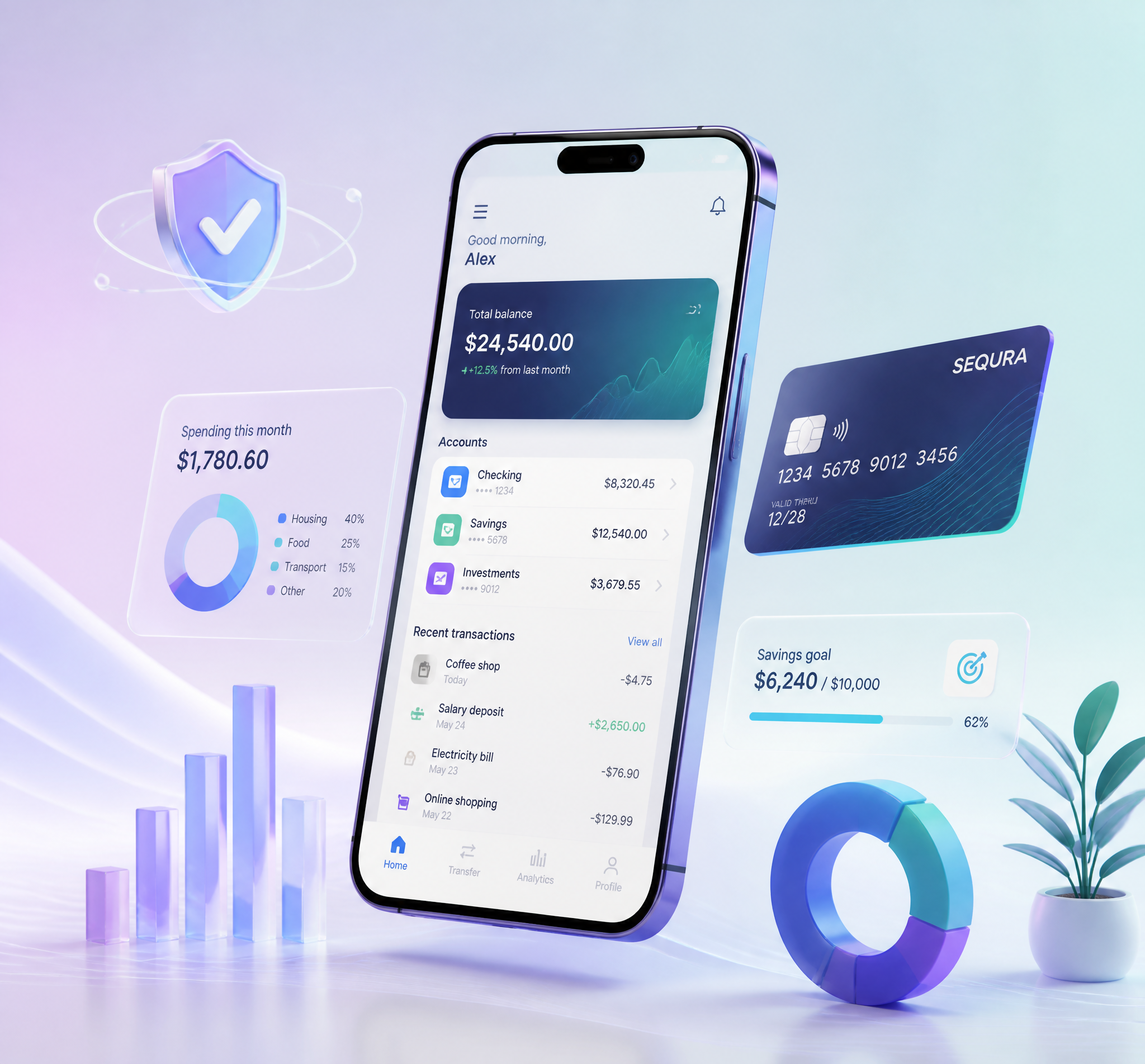 Mobile Banking App Interface 3D Rendering
