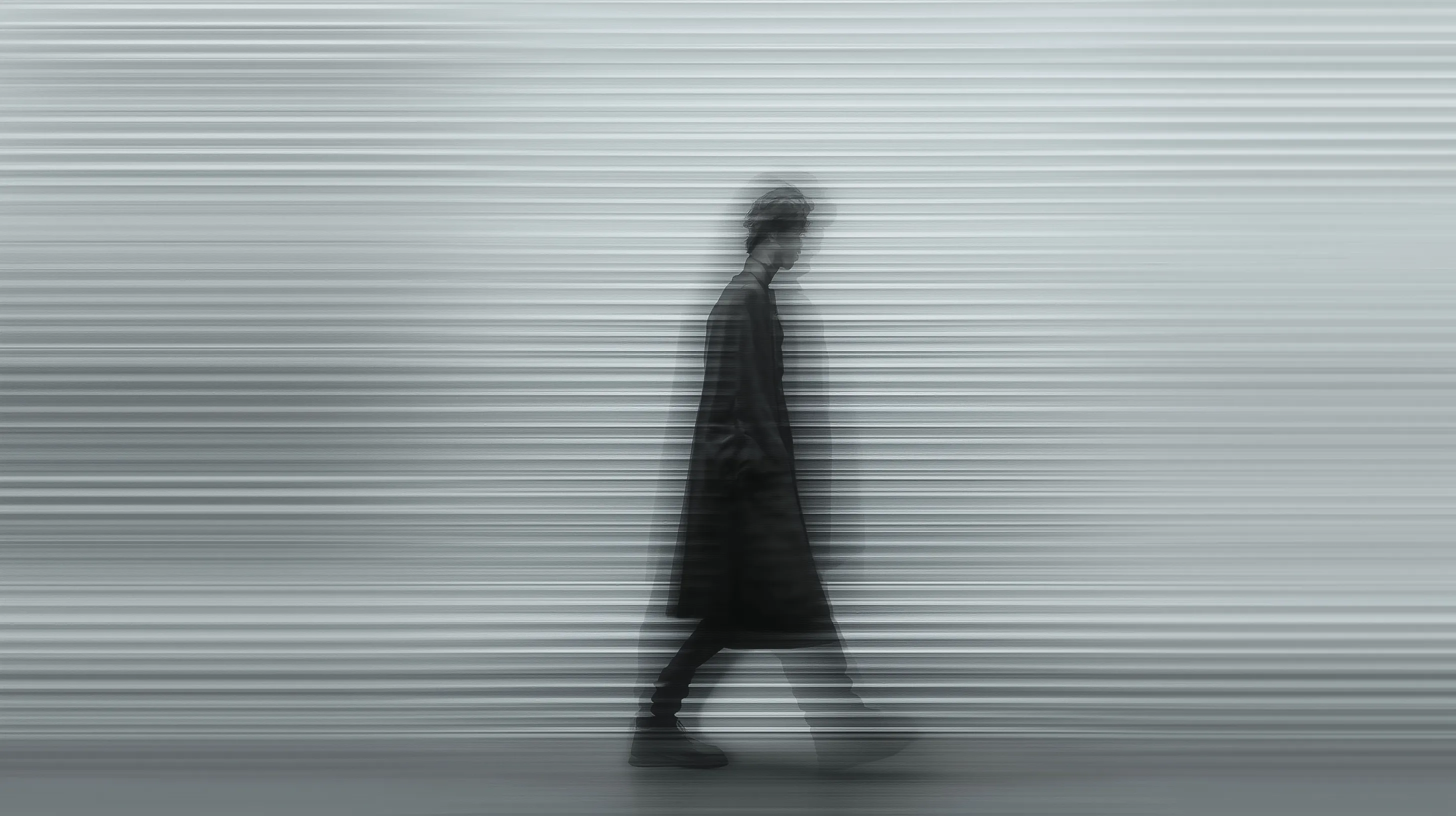 Blurred Silhouette of Person Walking with Motion Streaks