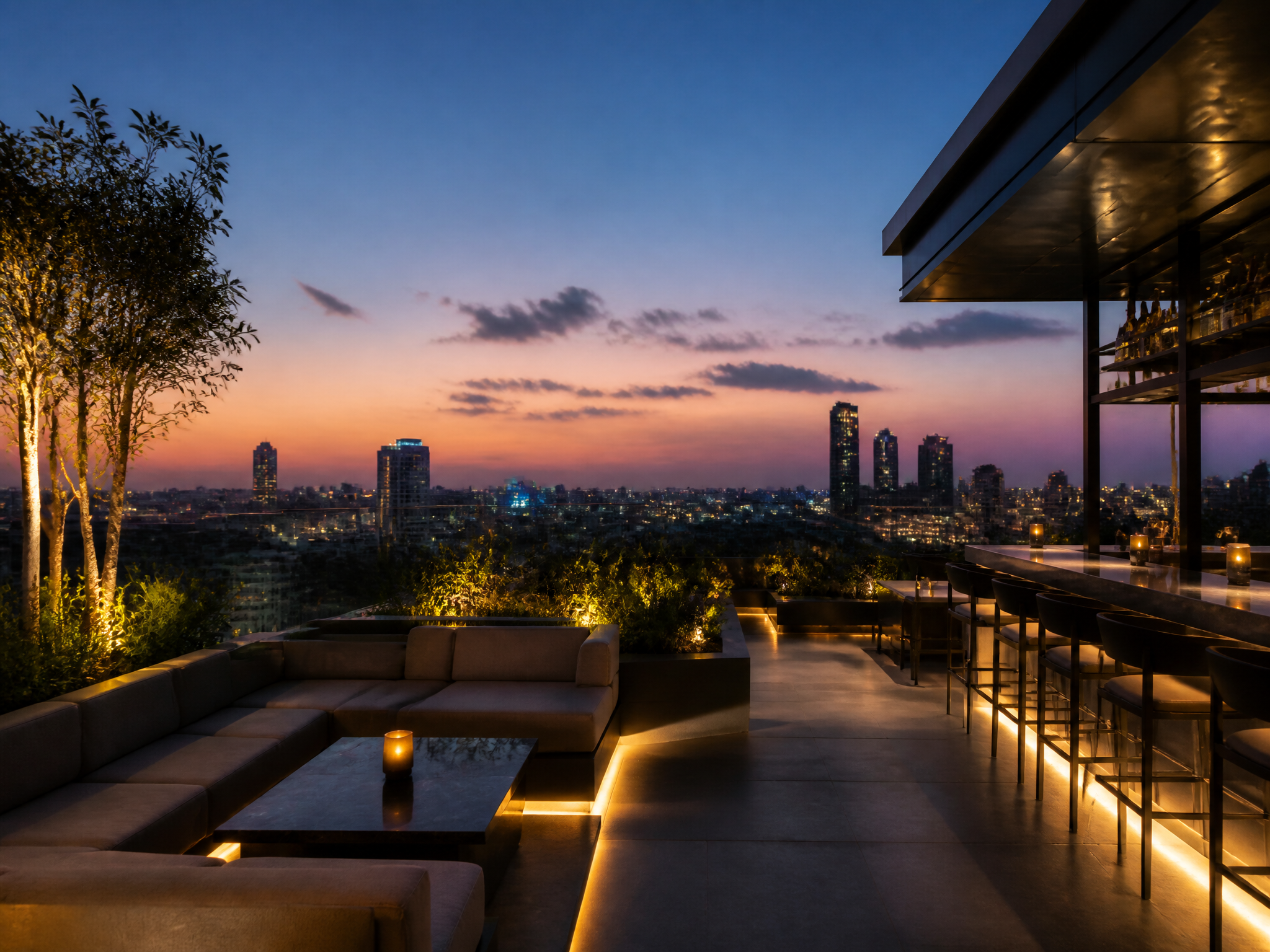 Luxury Rooftop Lounge at Sunset