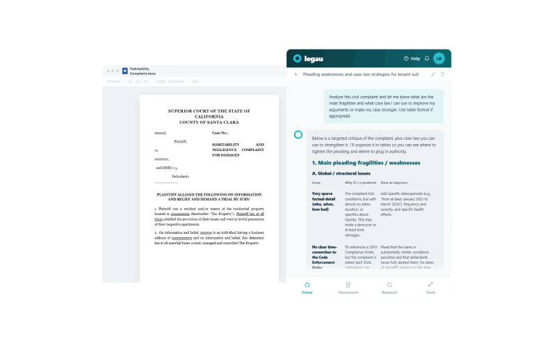 Legau AI Legal Document Analysis Interface