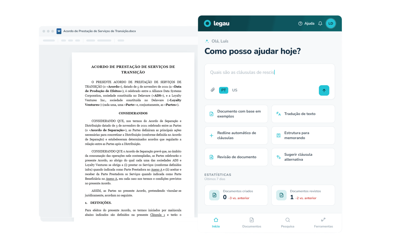 Interface da Legau dentro do Microsoft Word