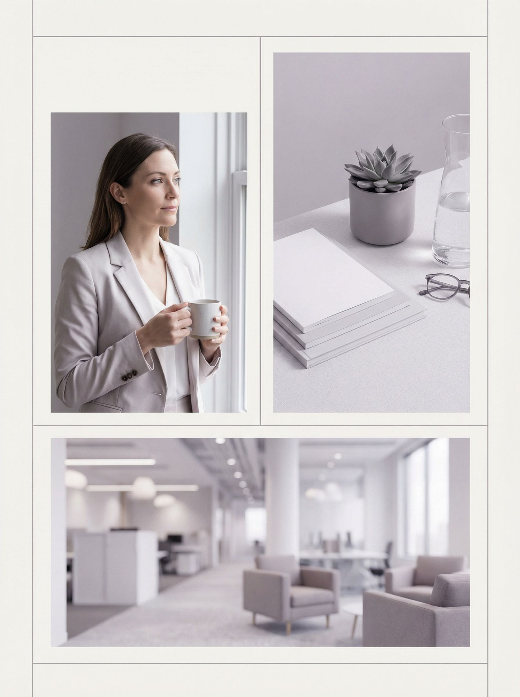 Minimalist modern office collage with businesswoman