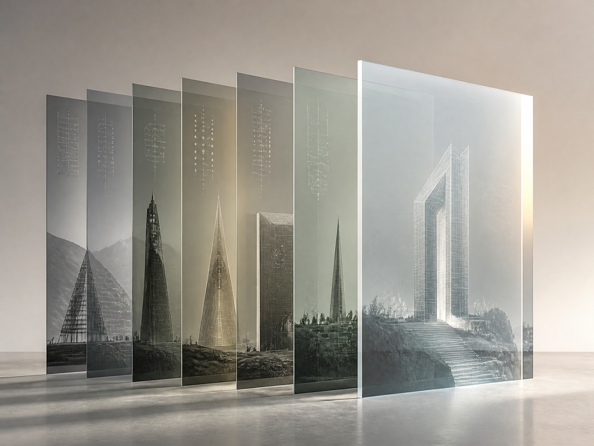 Futuristic Architectural Glass Panel Layering