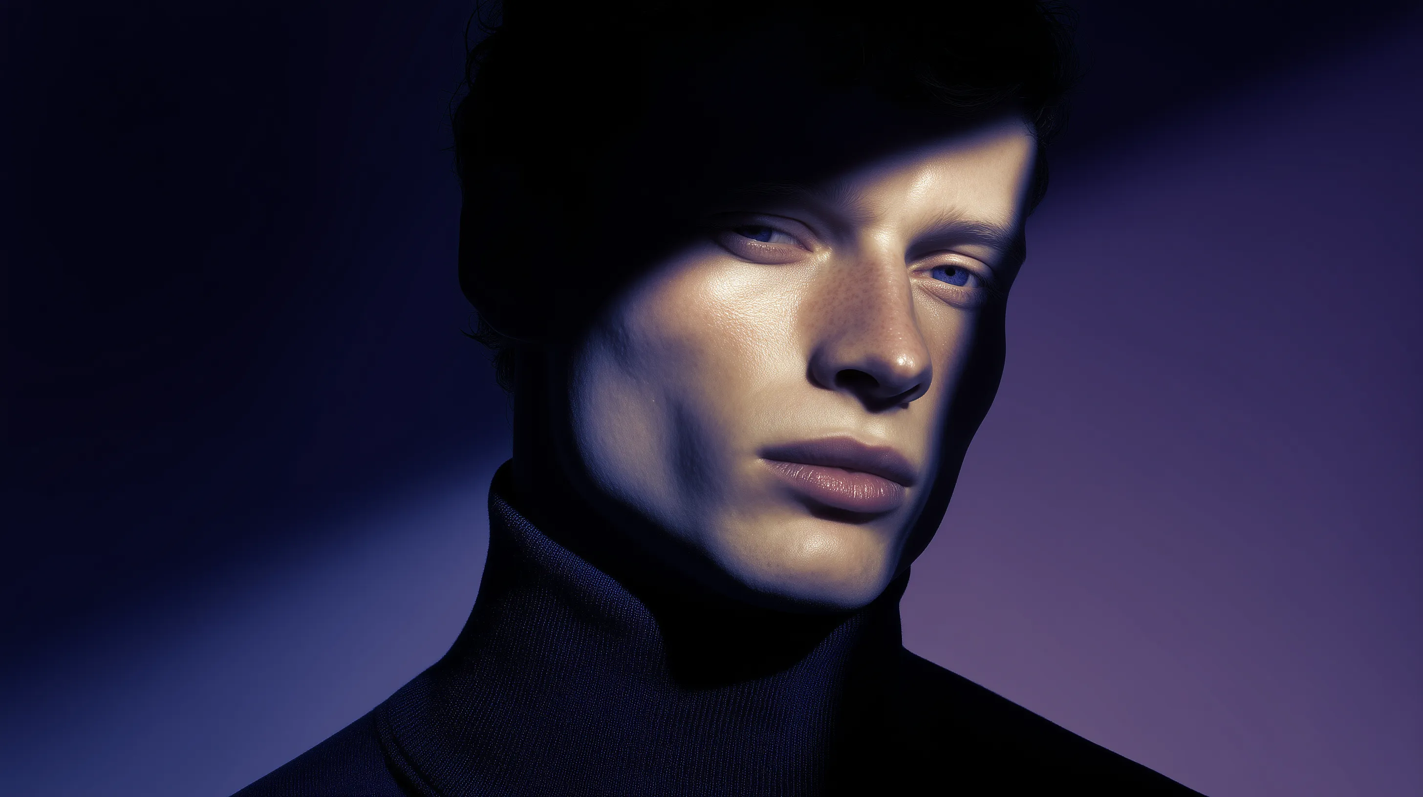 Moody Fashion Portrait in Purple Light