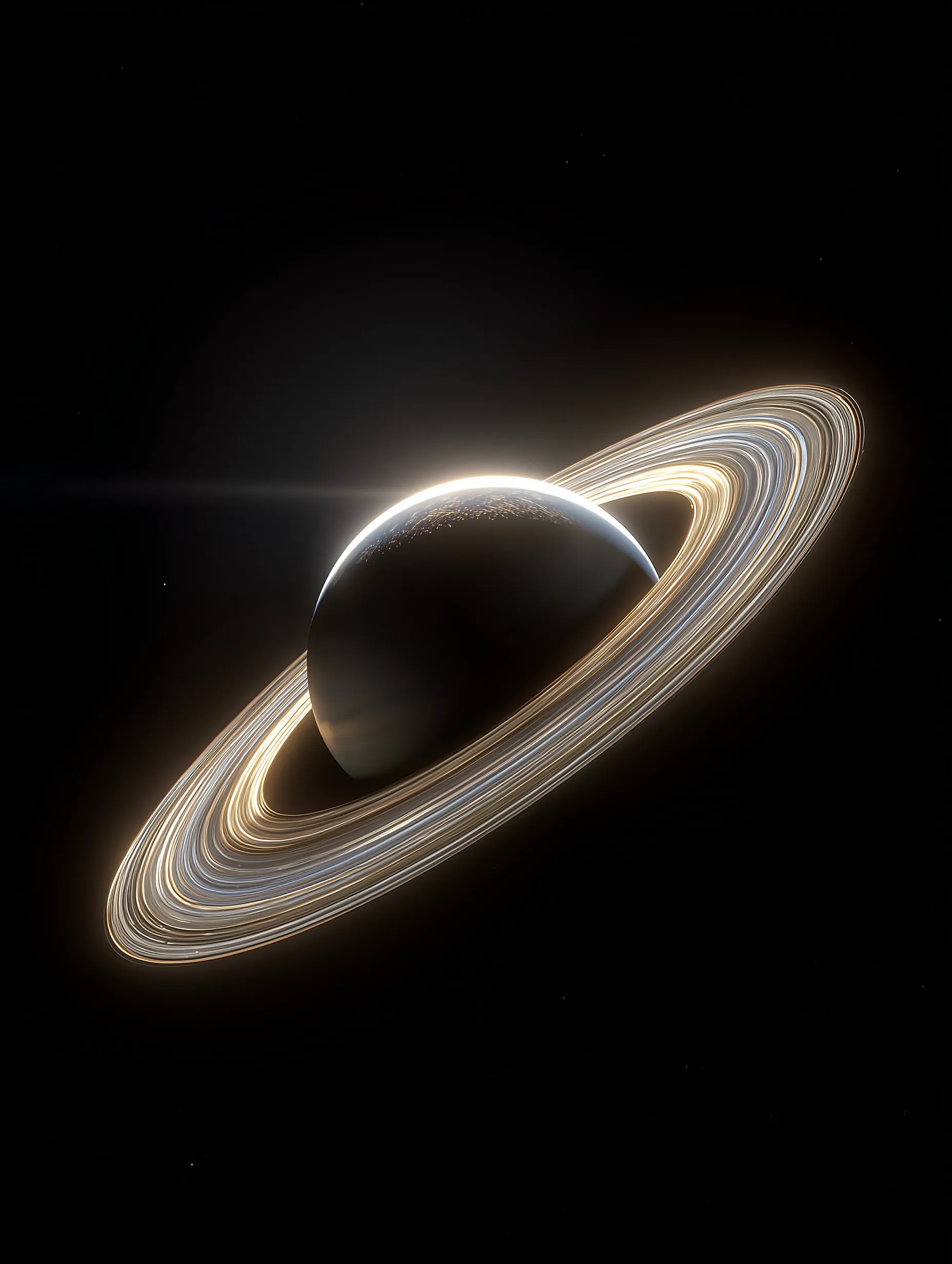 Glowing Ringed Planet in Deep Space