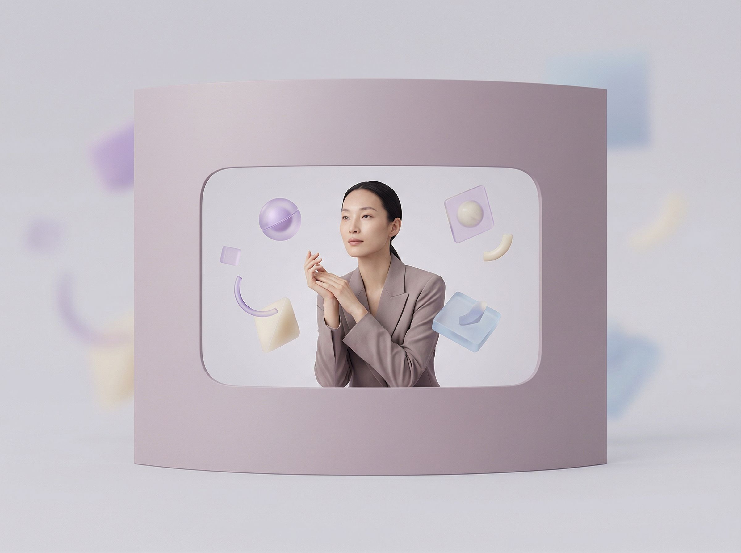 Woman in pastel abstract 3D frame