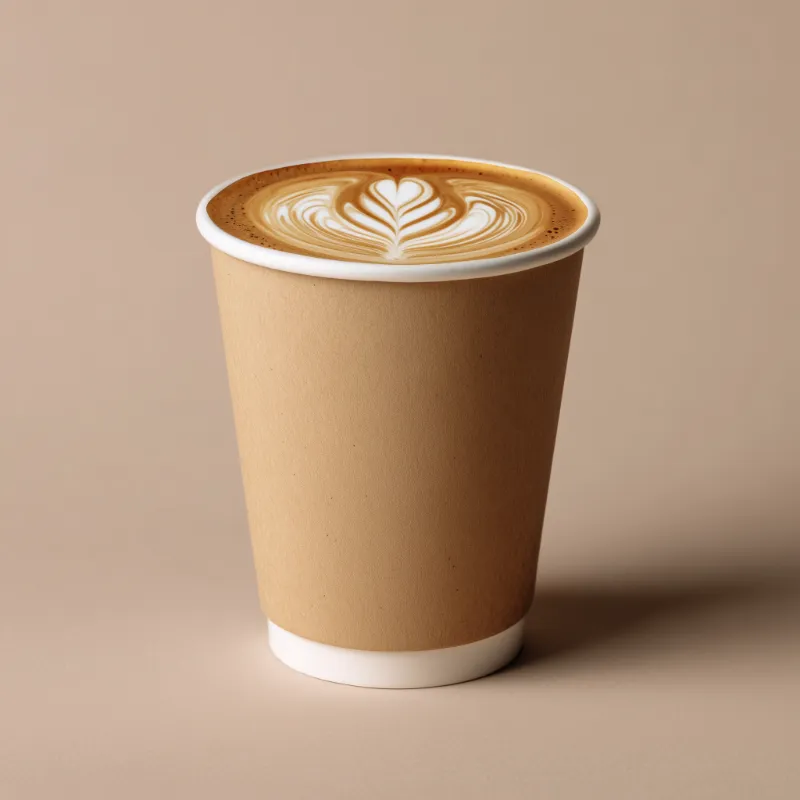 Latte en vaso de papel con arte de corazón