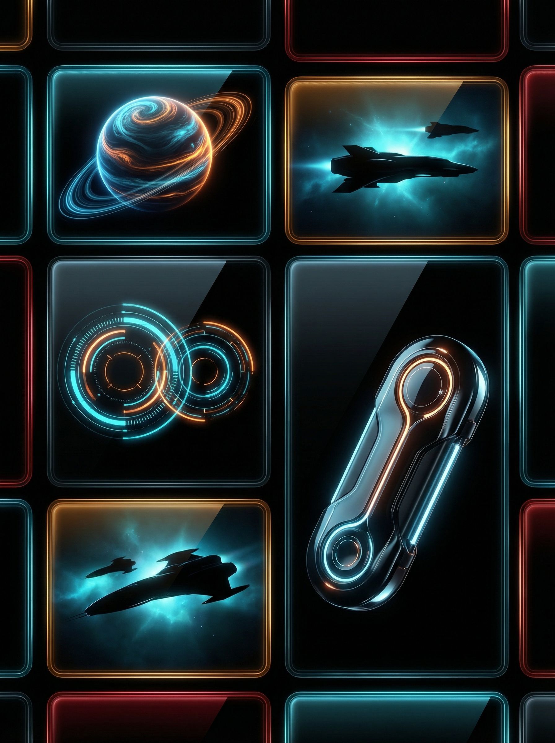 Futuristic sci-fi interface with space icons