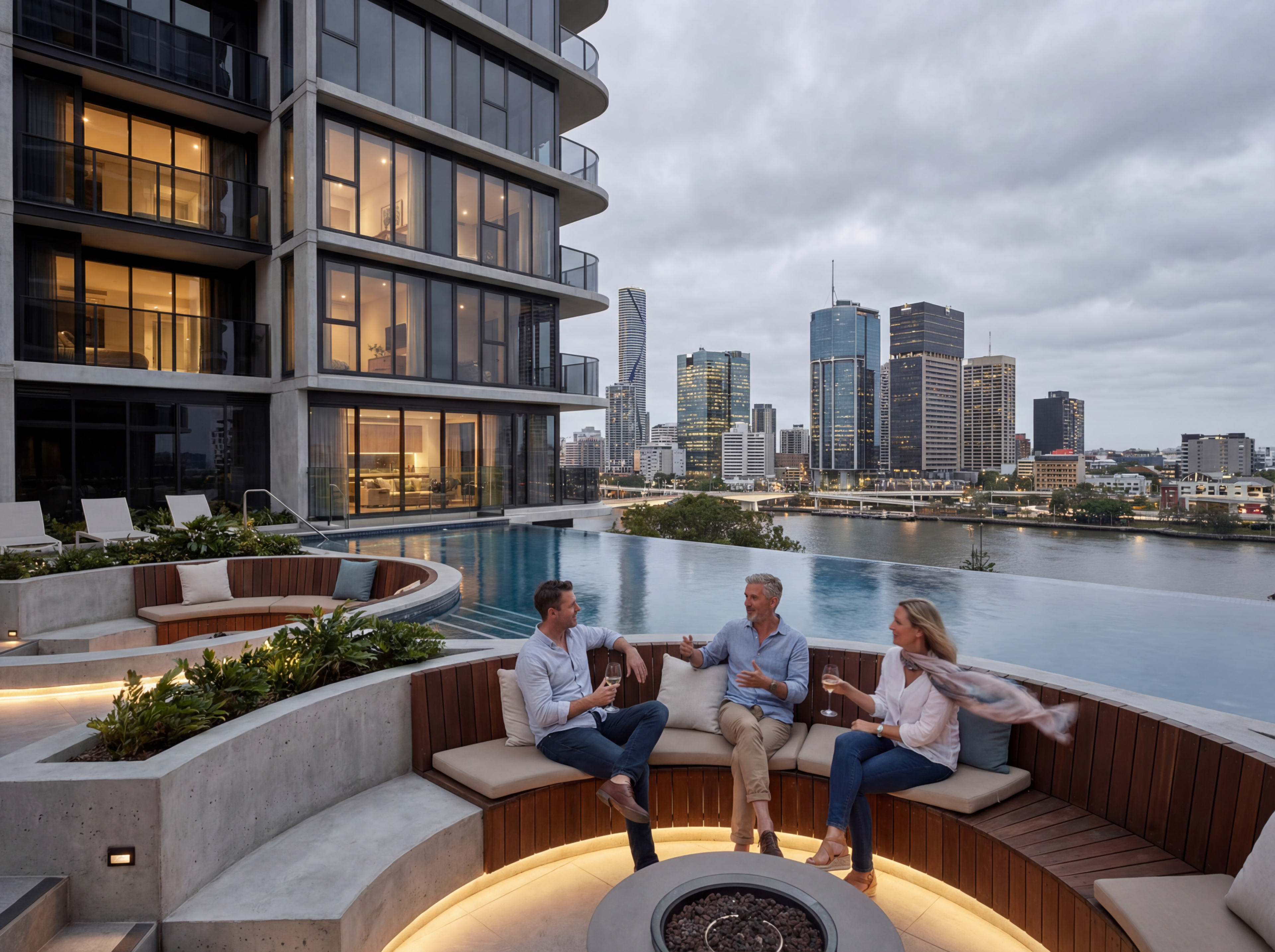 Rooftop infinity pool with city skyline view