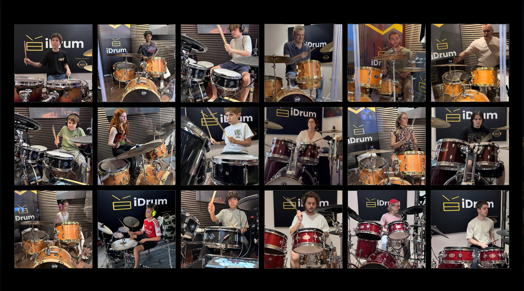 Online drumming lesson with student practice session