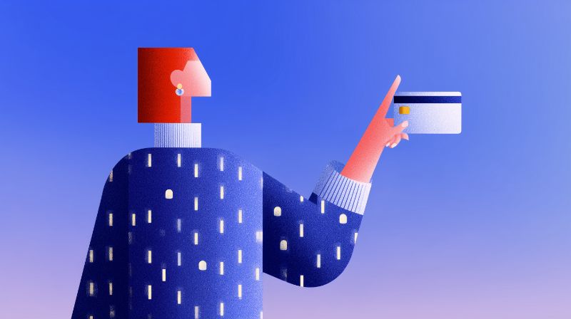 Illustrated figure presenting a credit card