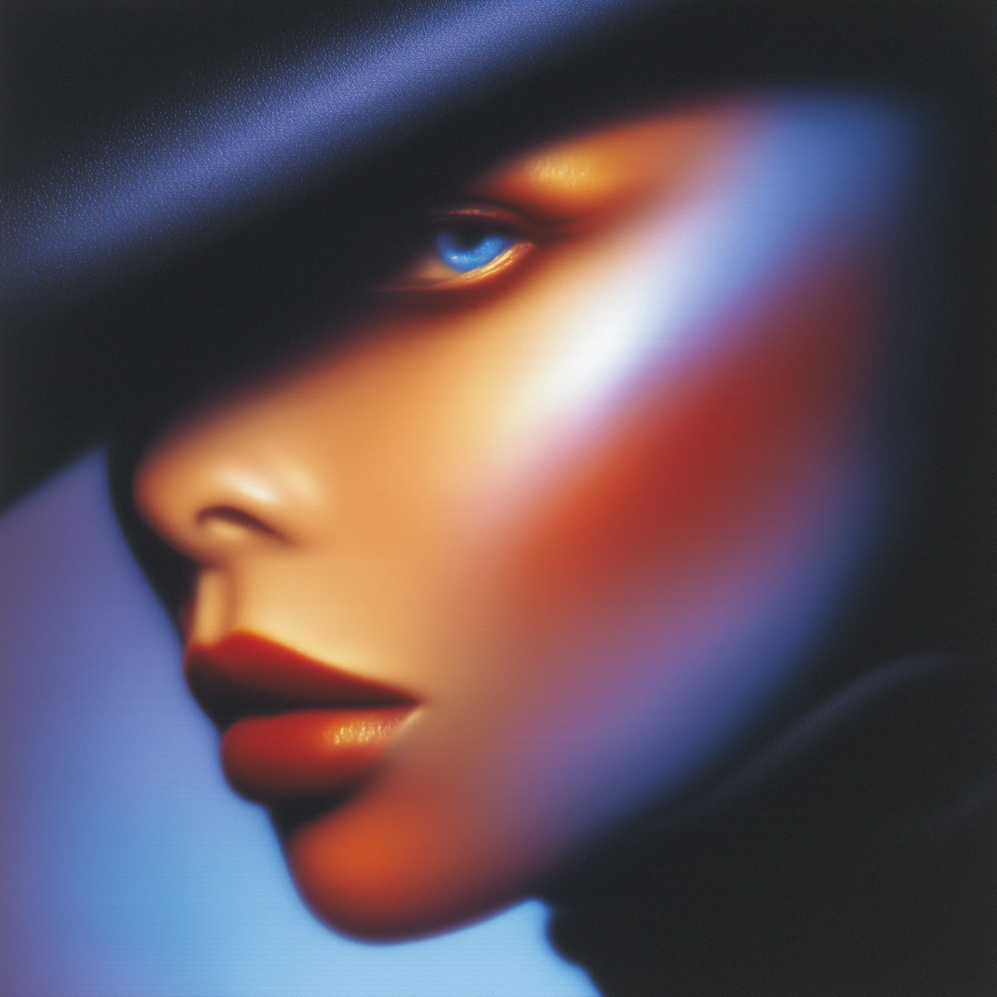 Moody close-up portrait in neon light