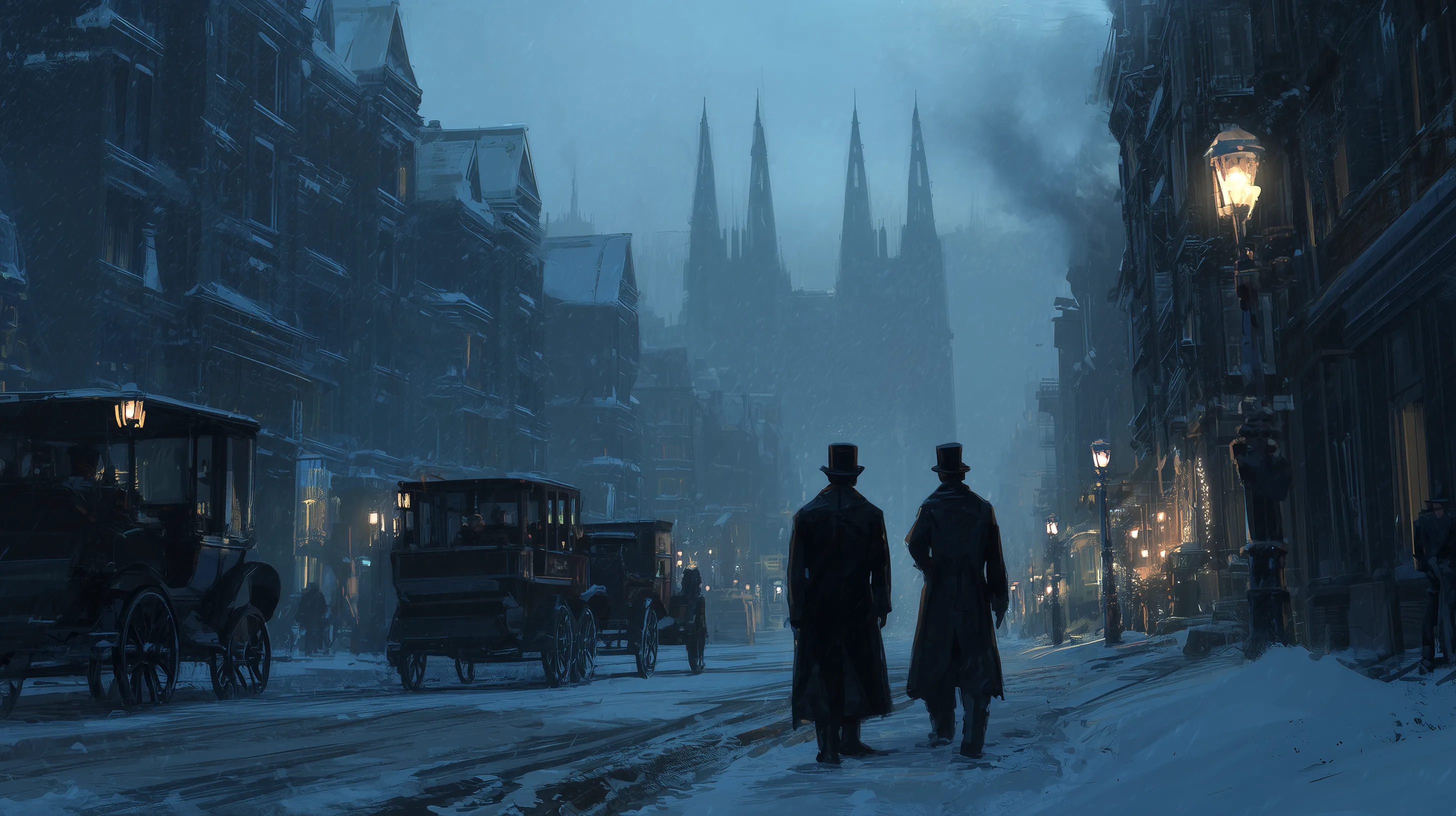 Snowy Victorian Street Scene at Dusk