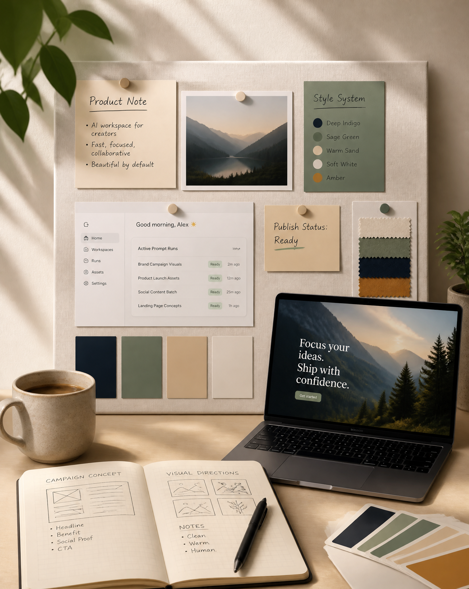 Creative Workspace Moodboard and Digital Interface