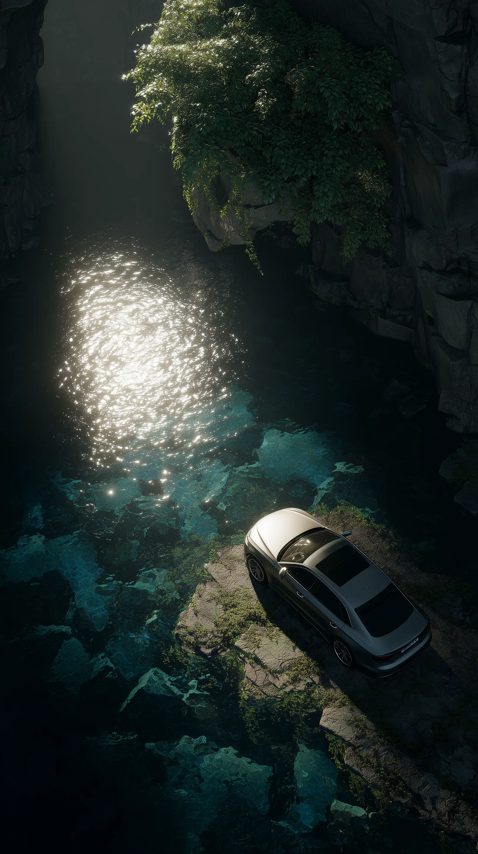 Luxury Sedan by Sunlit Cave Lagoon