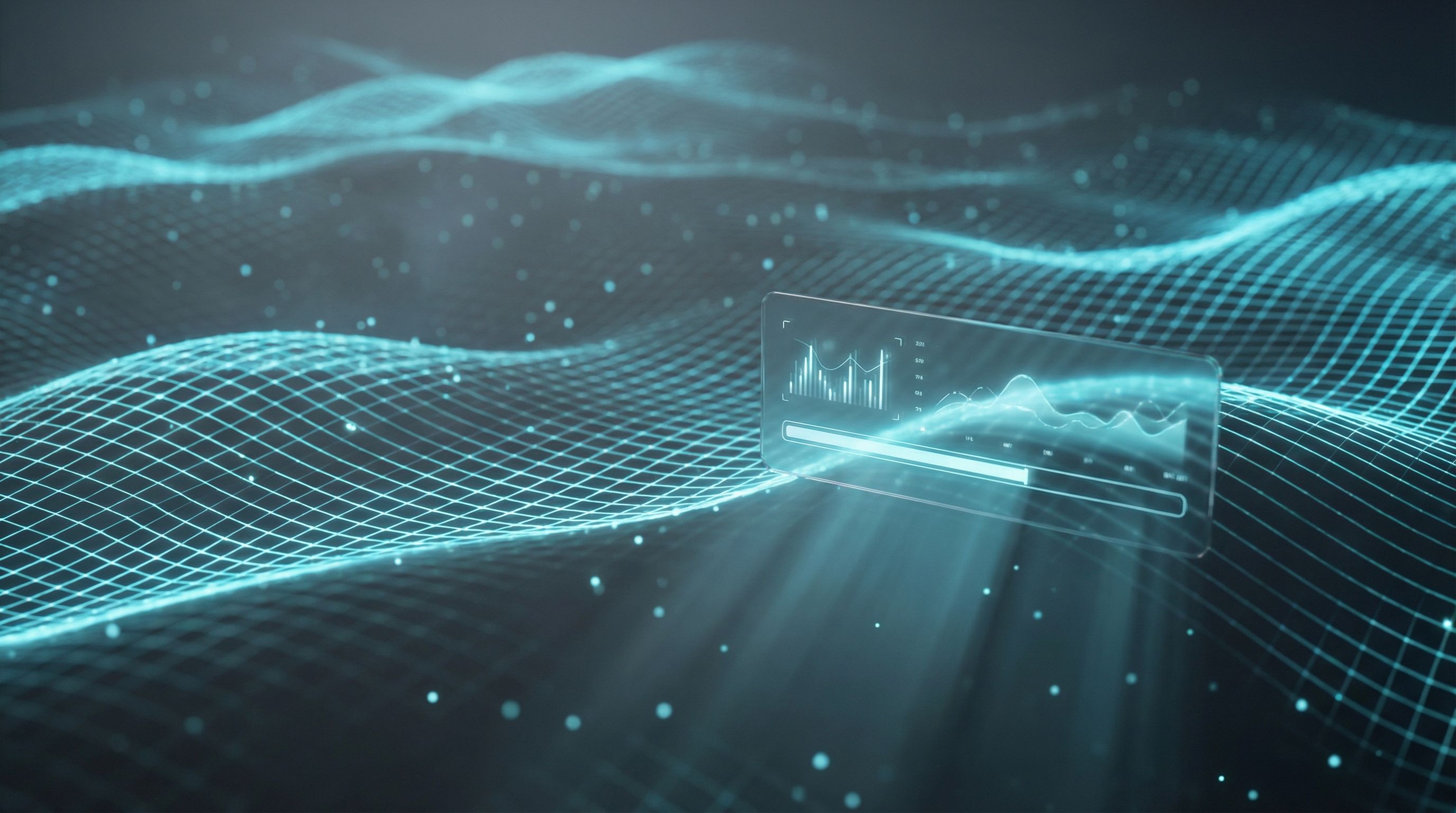 Futuristic data dashboard over digital waves