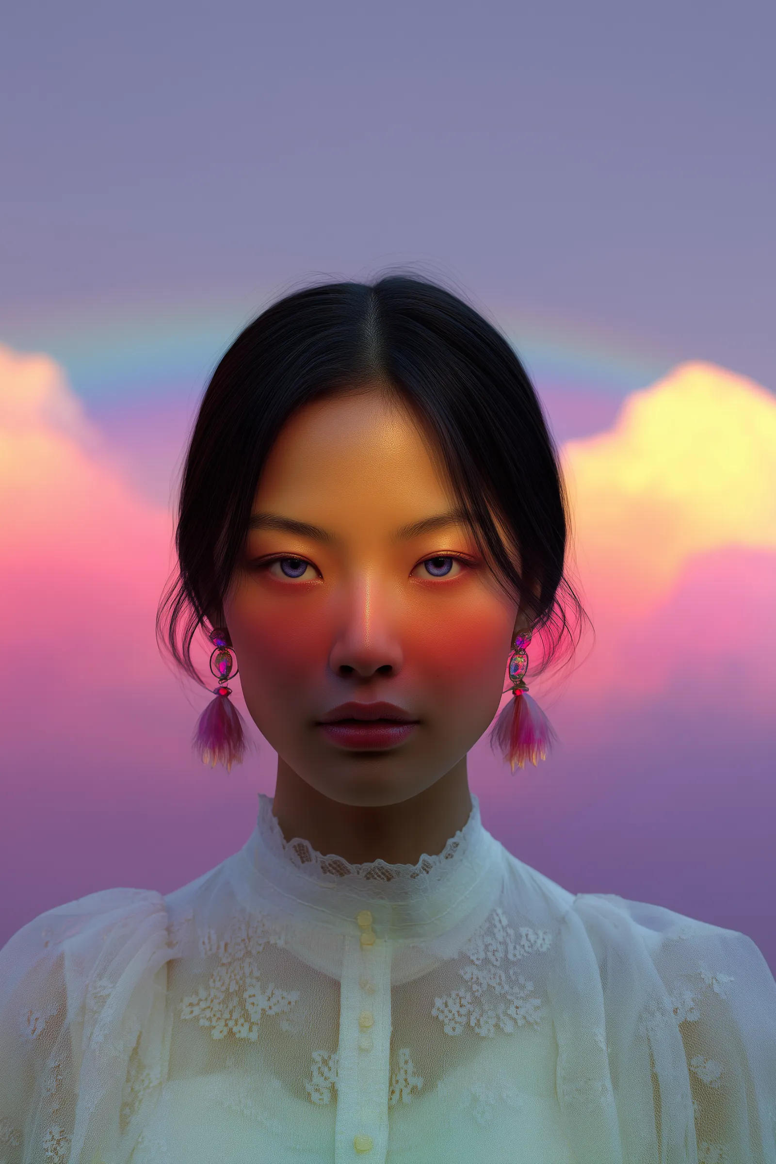 Retrato con chaqueta naranja en montañas nevadas