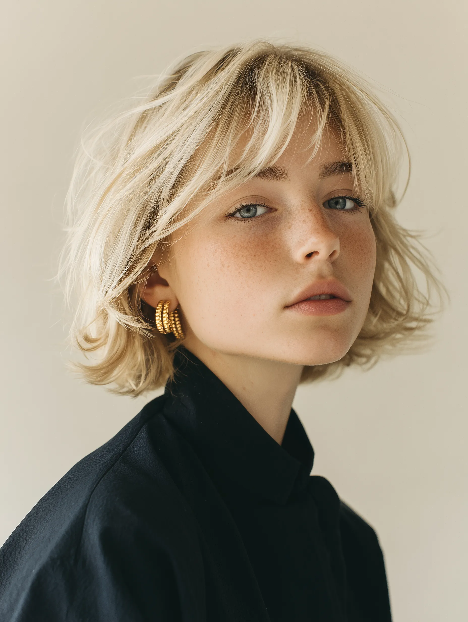 Elegant Portrait of Young Woman with Blonde Bob