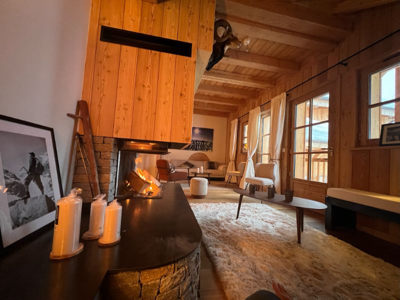 Cozy Alpine Cabin Living Room with Fireplace