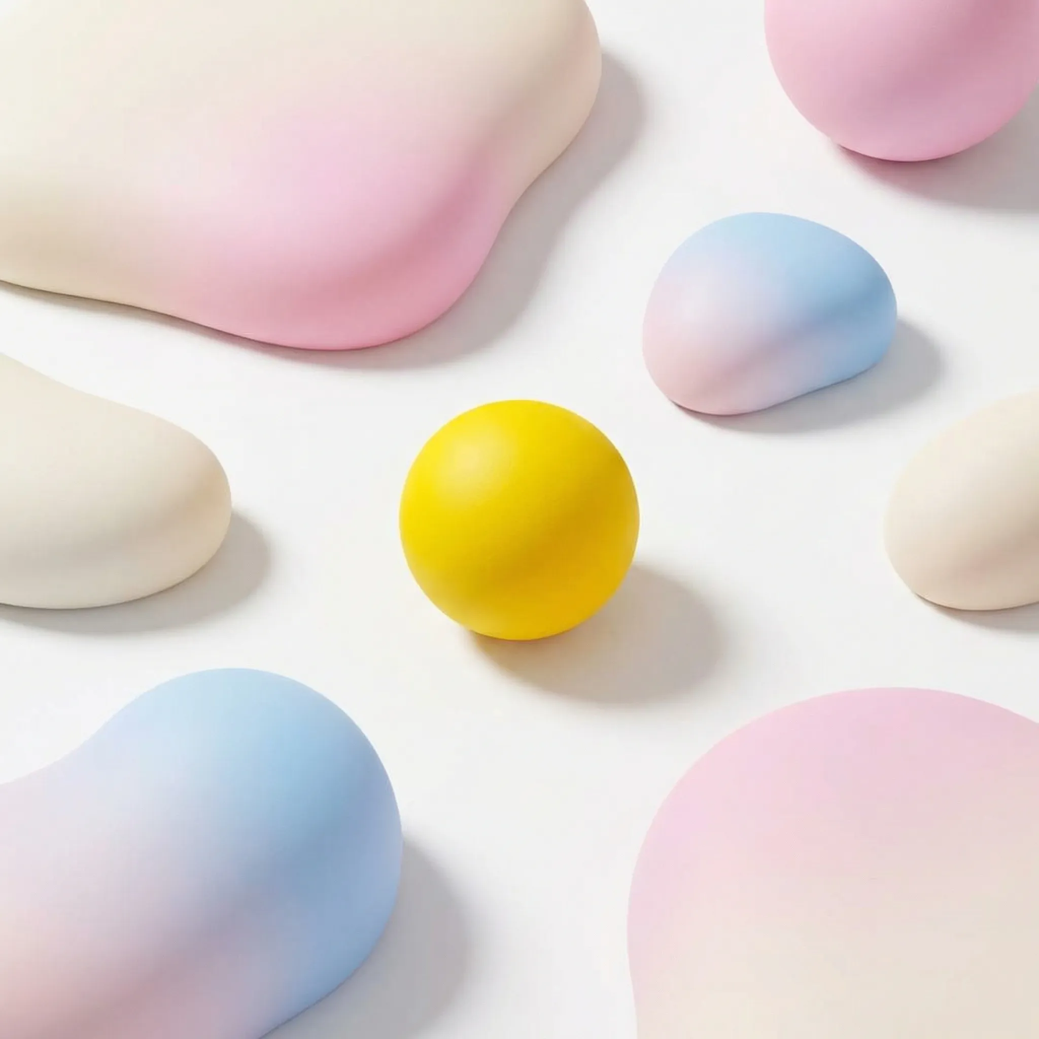 Yellow Sphere with Pastel Organic Shapes