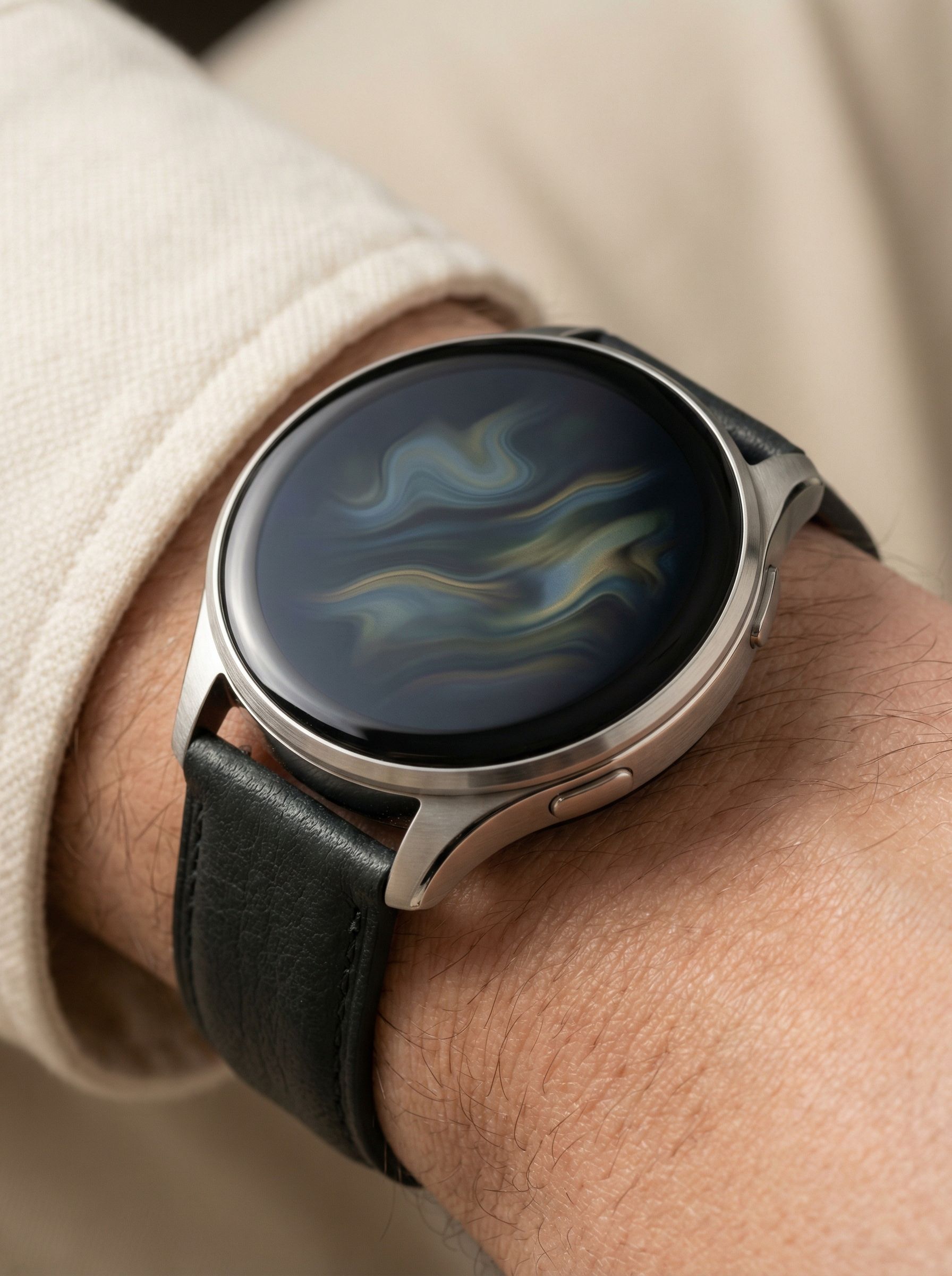 Modern smartwatch with abstract dial on wrist