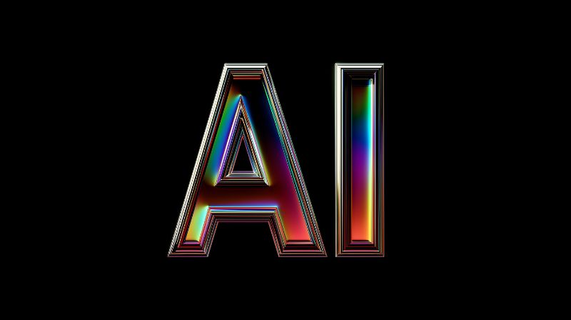 Holographic 3D 'AI' Text on Black Background